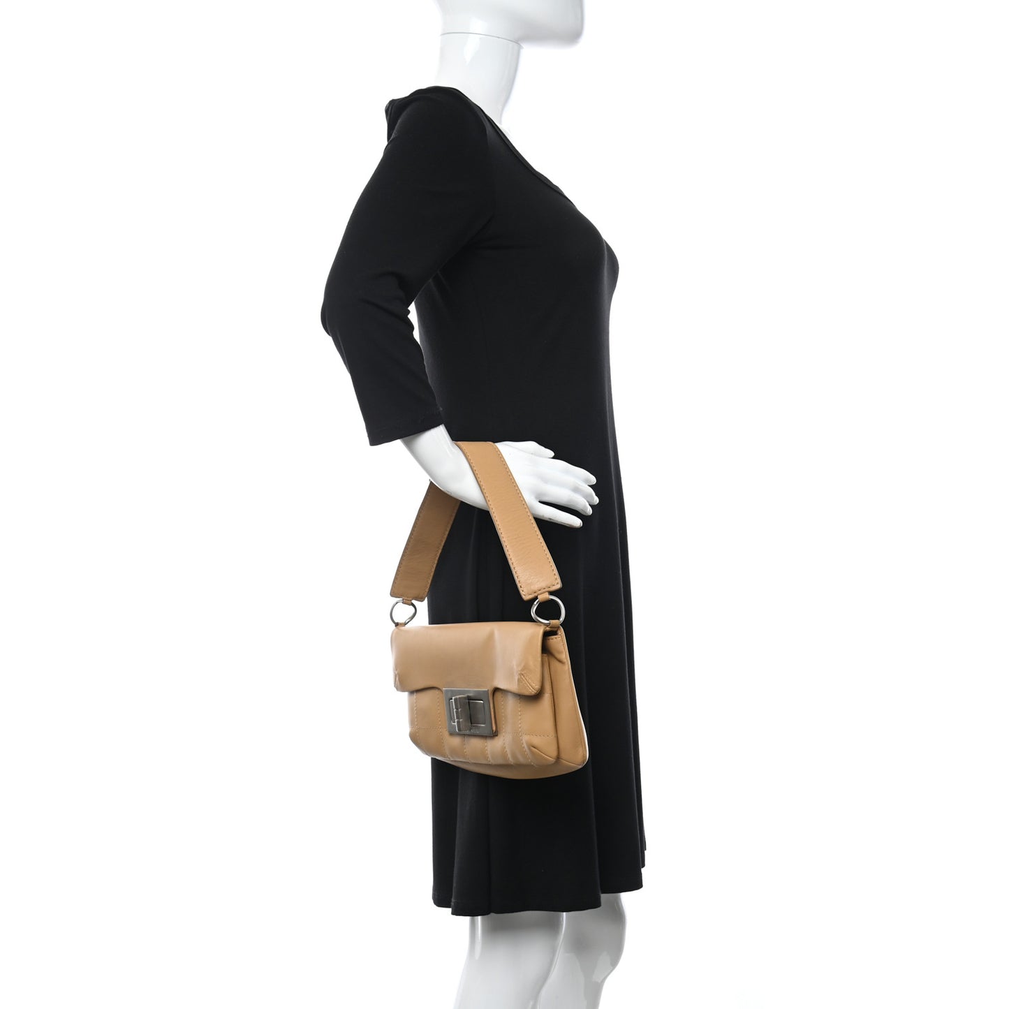Calfskin Square Stitched Mademoiselle Shoulder Bag Tan
