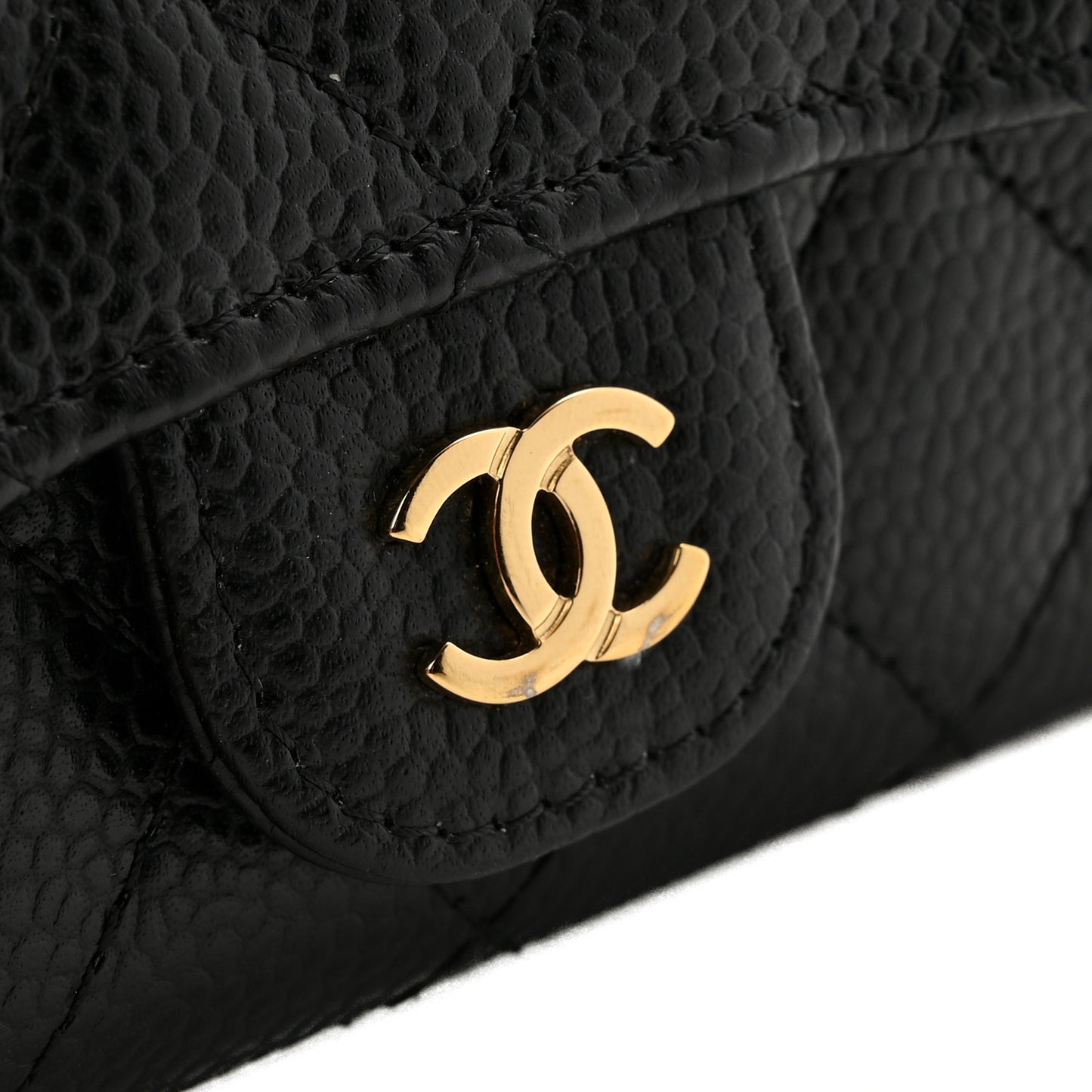 Caviar Quilted Flap Card Holder Wallet Black