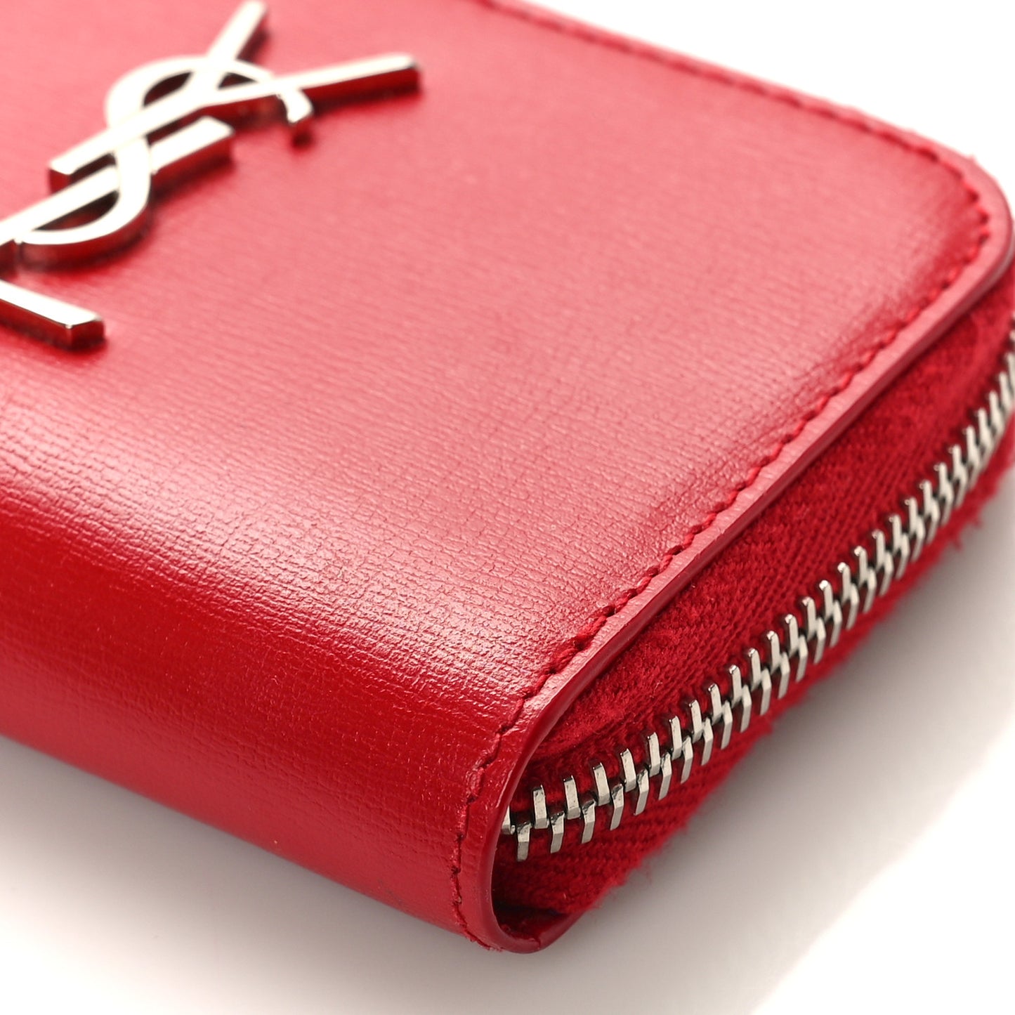 Calfskin Compact Zip Around Wallet Red