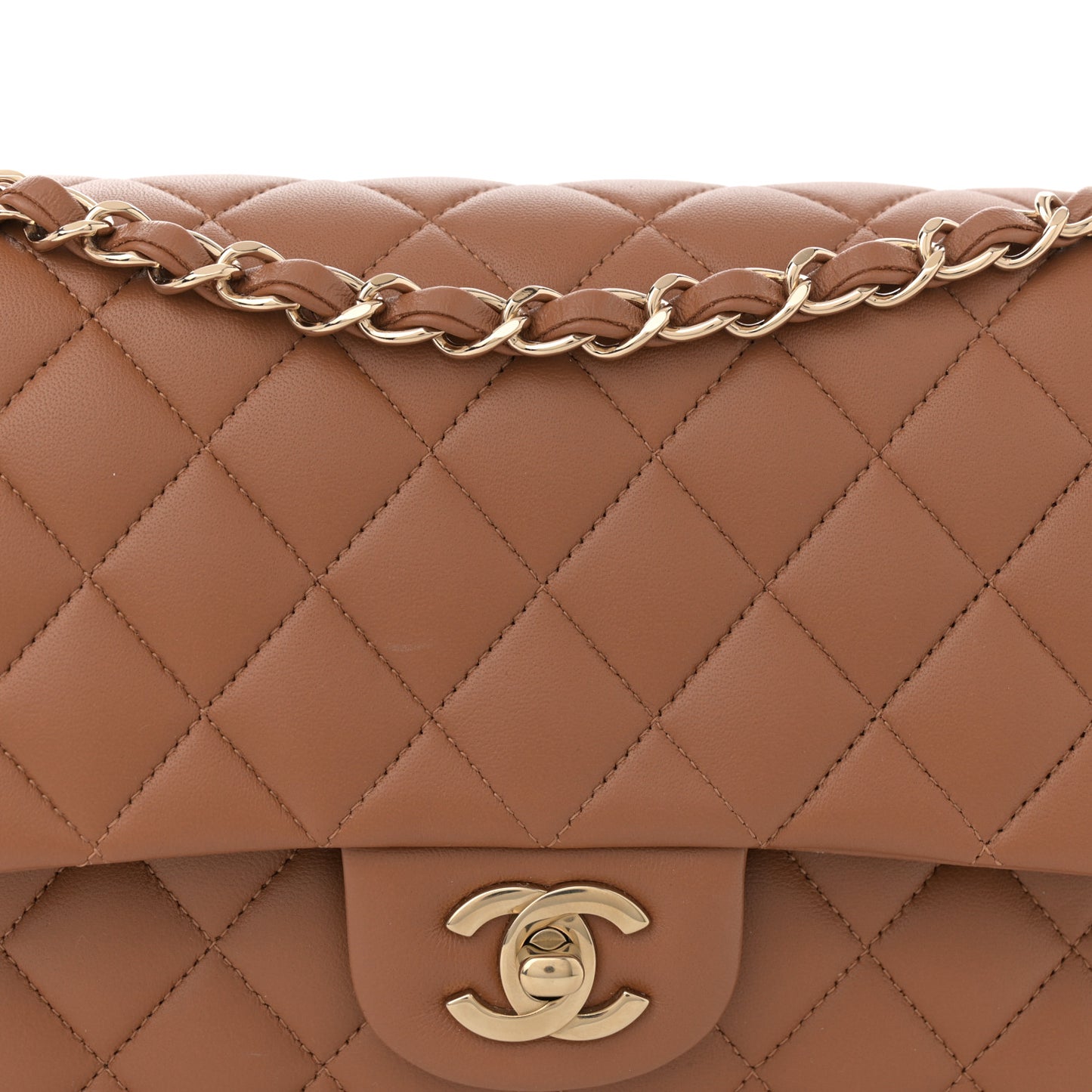 Lambskin Quilted Medium Double Flap Brown