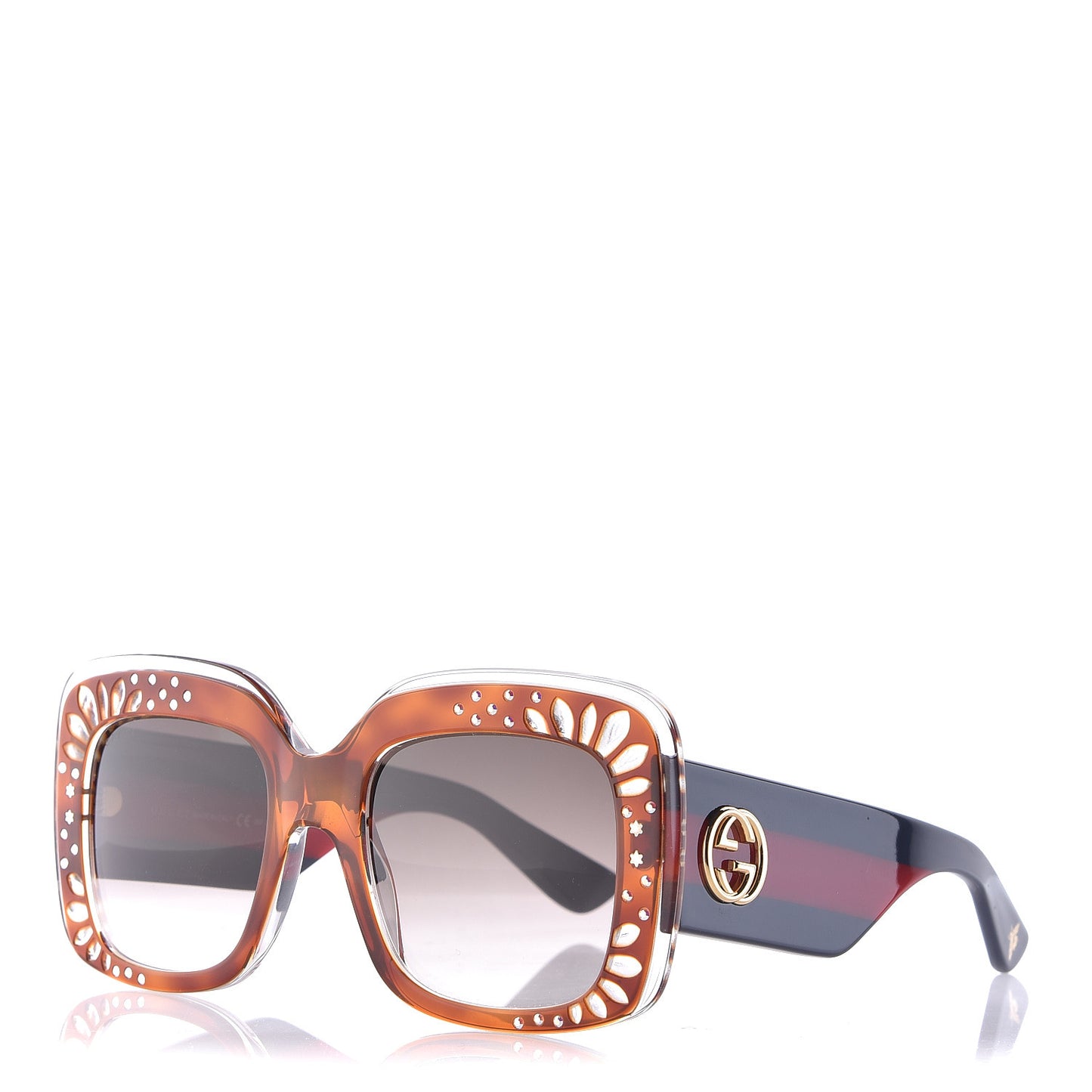 Acetate Crystals Web Square Frame GG3862/S Sunglasses Brown