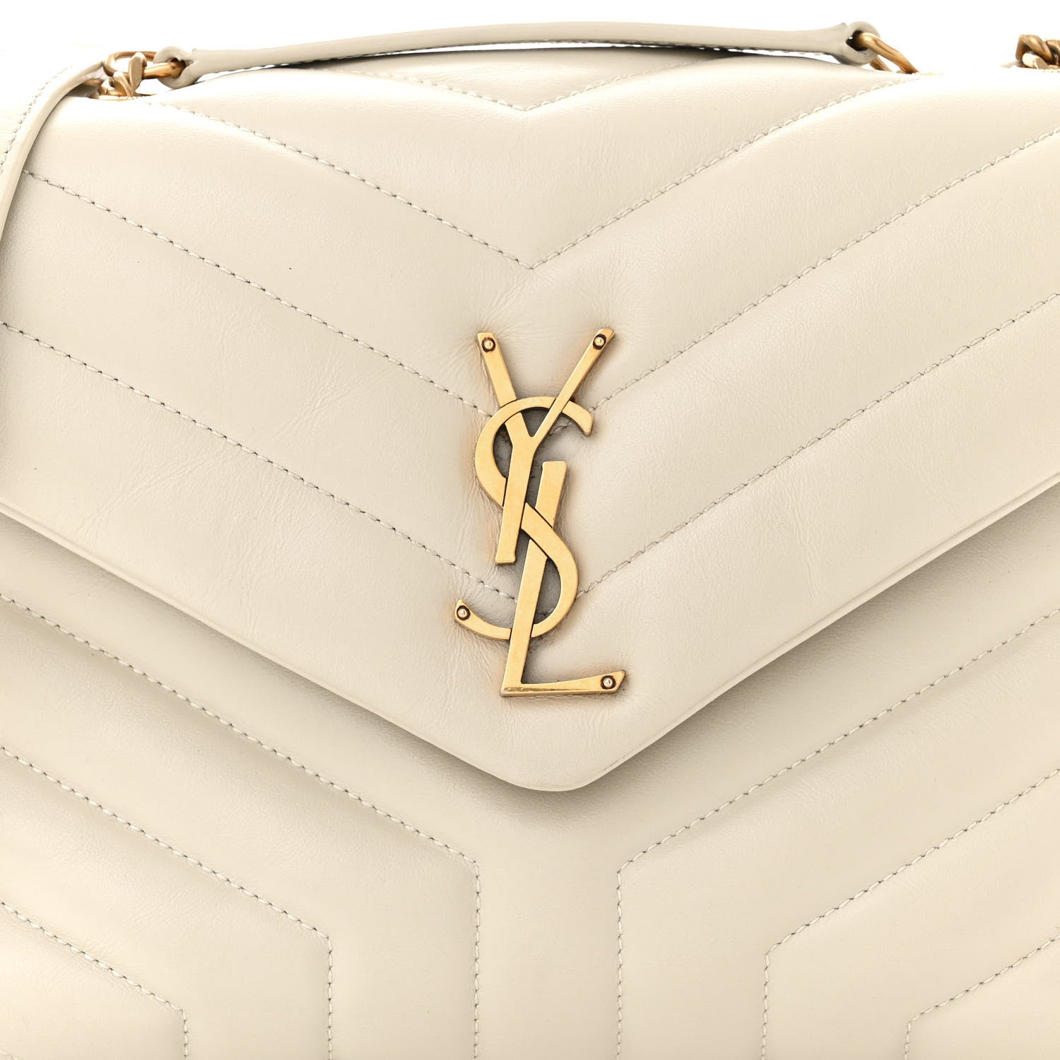 Saint Laurent Calfskin Y Quilted Monogram Small Loulou Chain Satchel Blanc Vintage 8 of 11