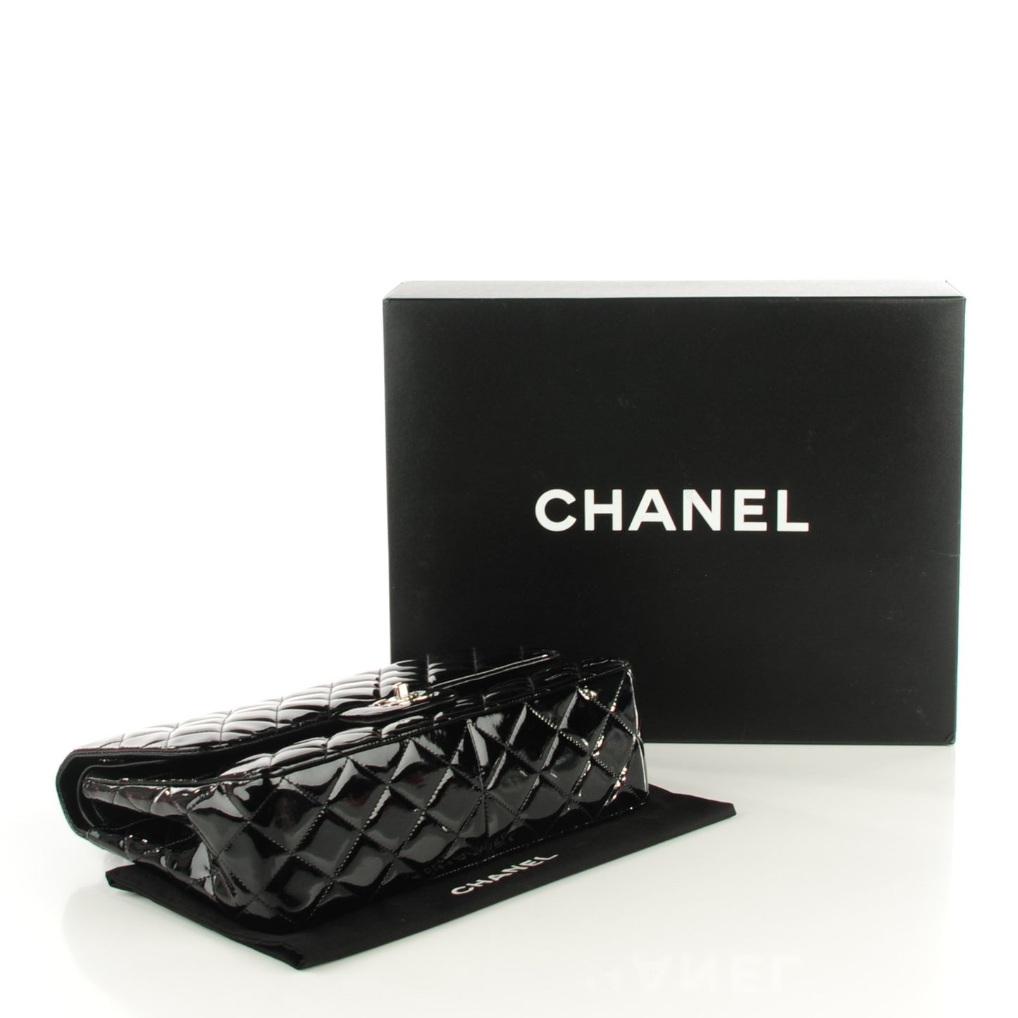 Patent Quilted Jumbo Double Flap Black