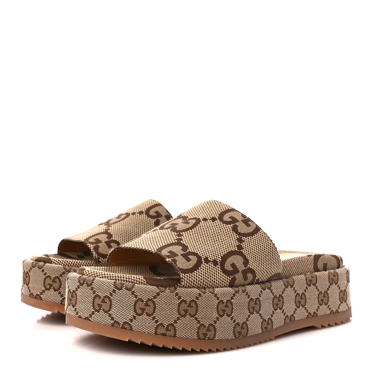 Monogram Maxi GG Angelina Platform 55mm Slide Sandals 38.5 Camel Ebony