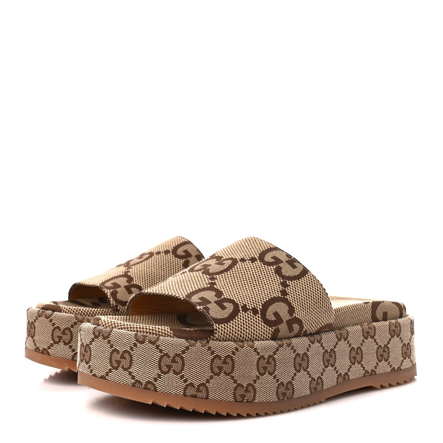 Gucci Monogram Maxi GG Angelina Platform 55mm Slide Sandals 38.5 Camel Ebony 3 of 11