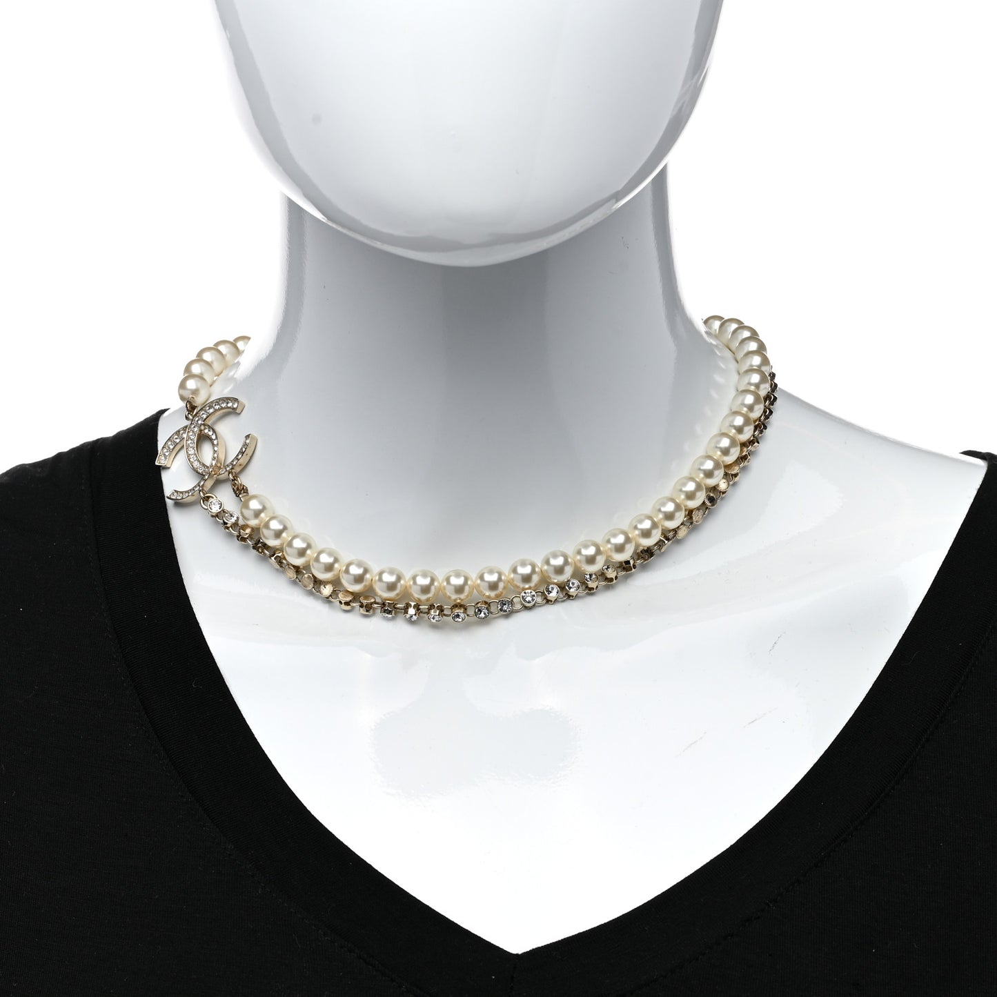 Pearl Crystal Multi Strand CC Short Necklace Gold