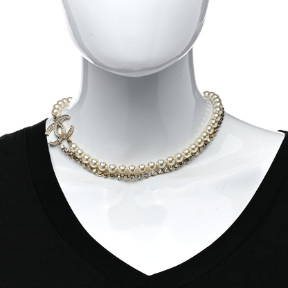 Chanel Pearl Crystal Multi Strand CC Short Necklace Gold 2 of 7