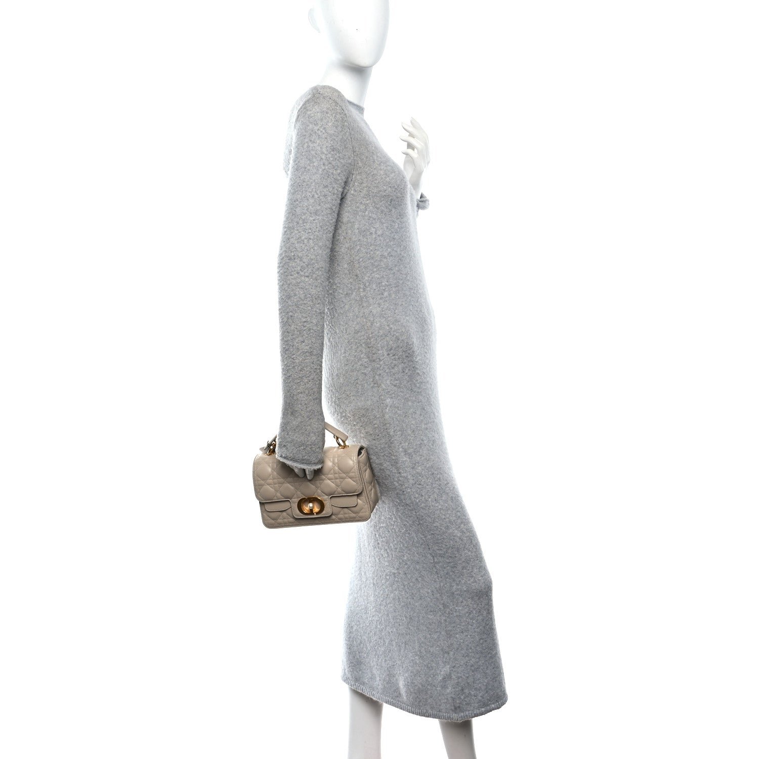 Christian Dior Lambskin Cannage Small Jolie Top Handle Bag Powder Beige Latte 3 of 19