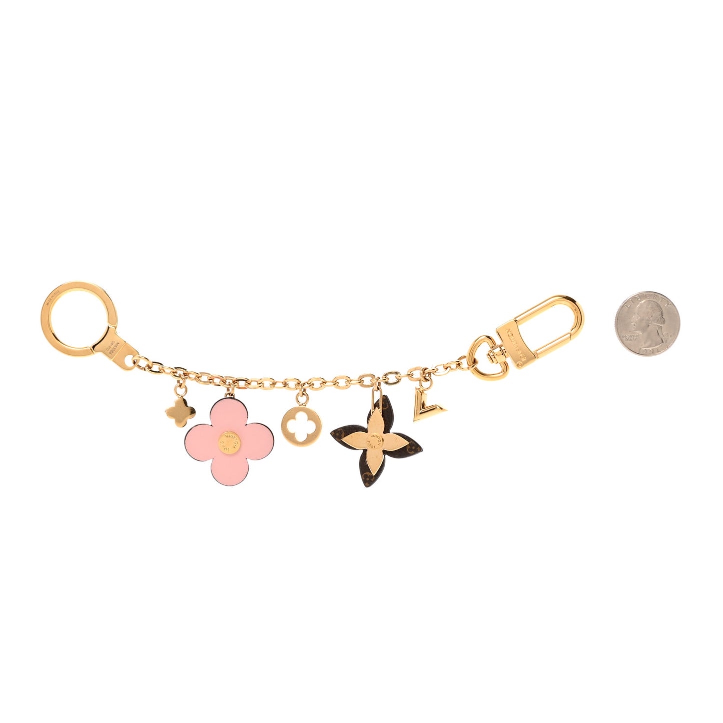 Brass Monogram Blooming Flowers Bag Charm Key Holder Rose Ballerine