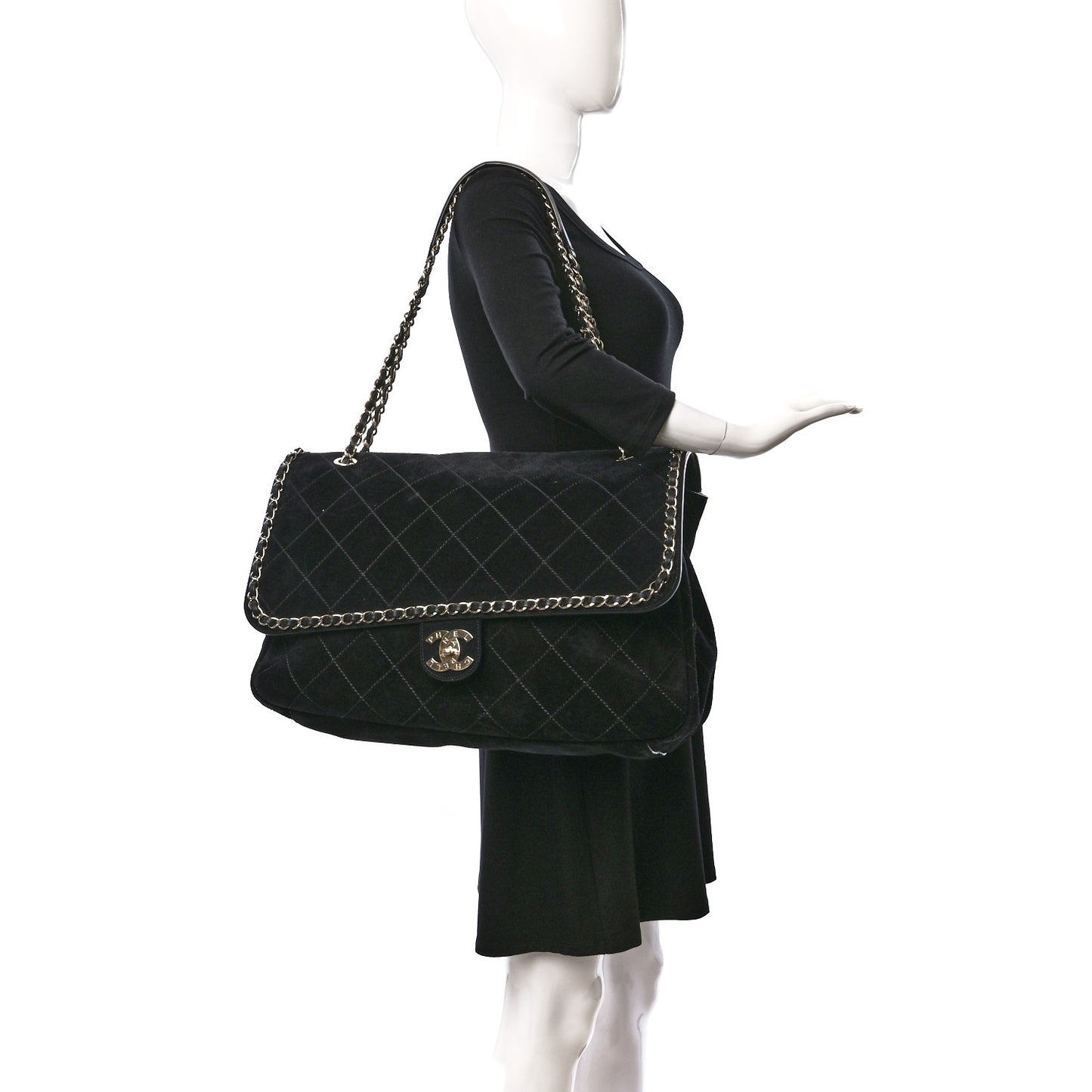 x Pharrell Williams Suede Lambskin XXL Flap Bag Black