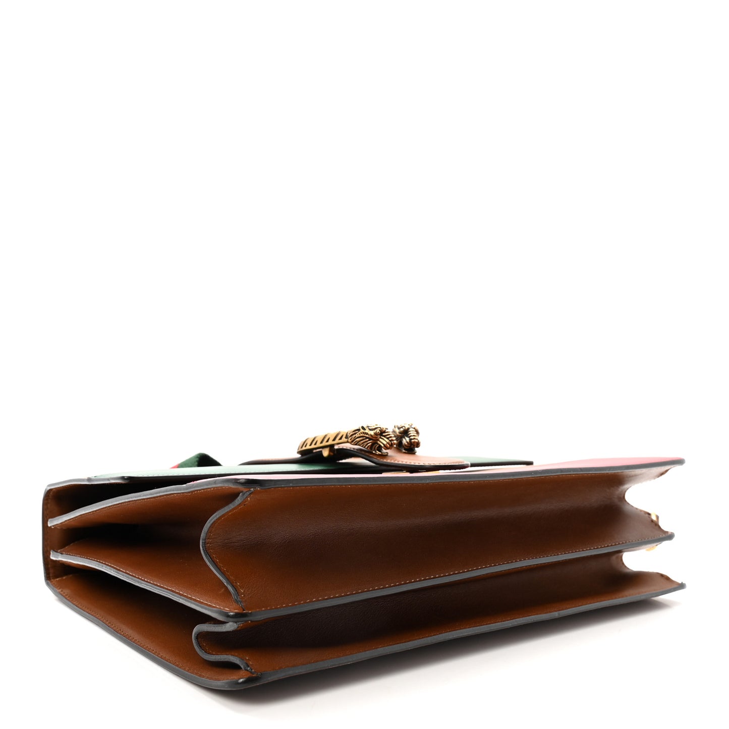 Moon Calfskin Web Large Dionysus Bamboo Top Handle Bag Cuir Bright Evergreen Hibiscus Red