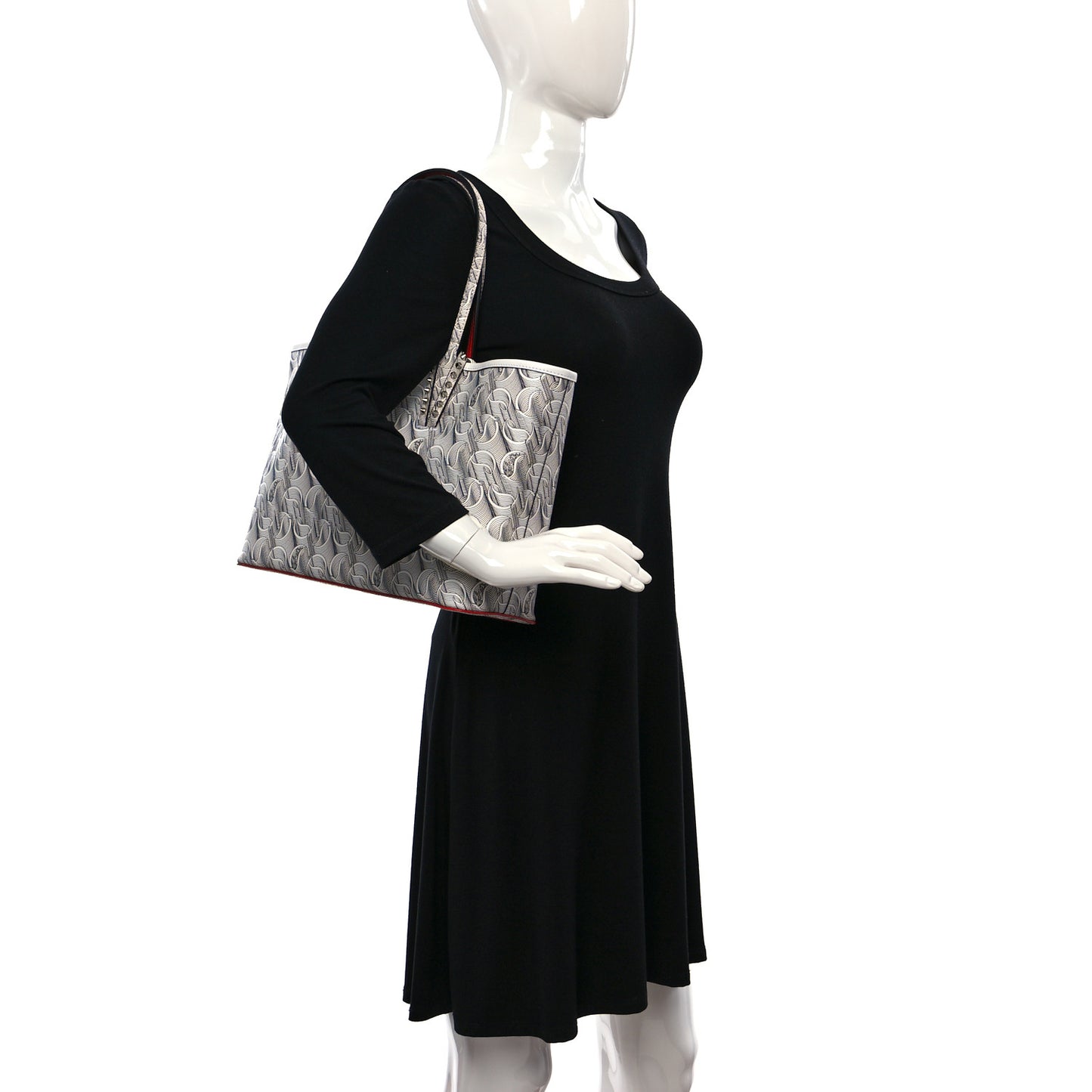 Toile Monogram Calfskin Printed Spikes Small East West Cabata Tote White Black