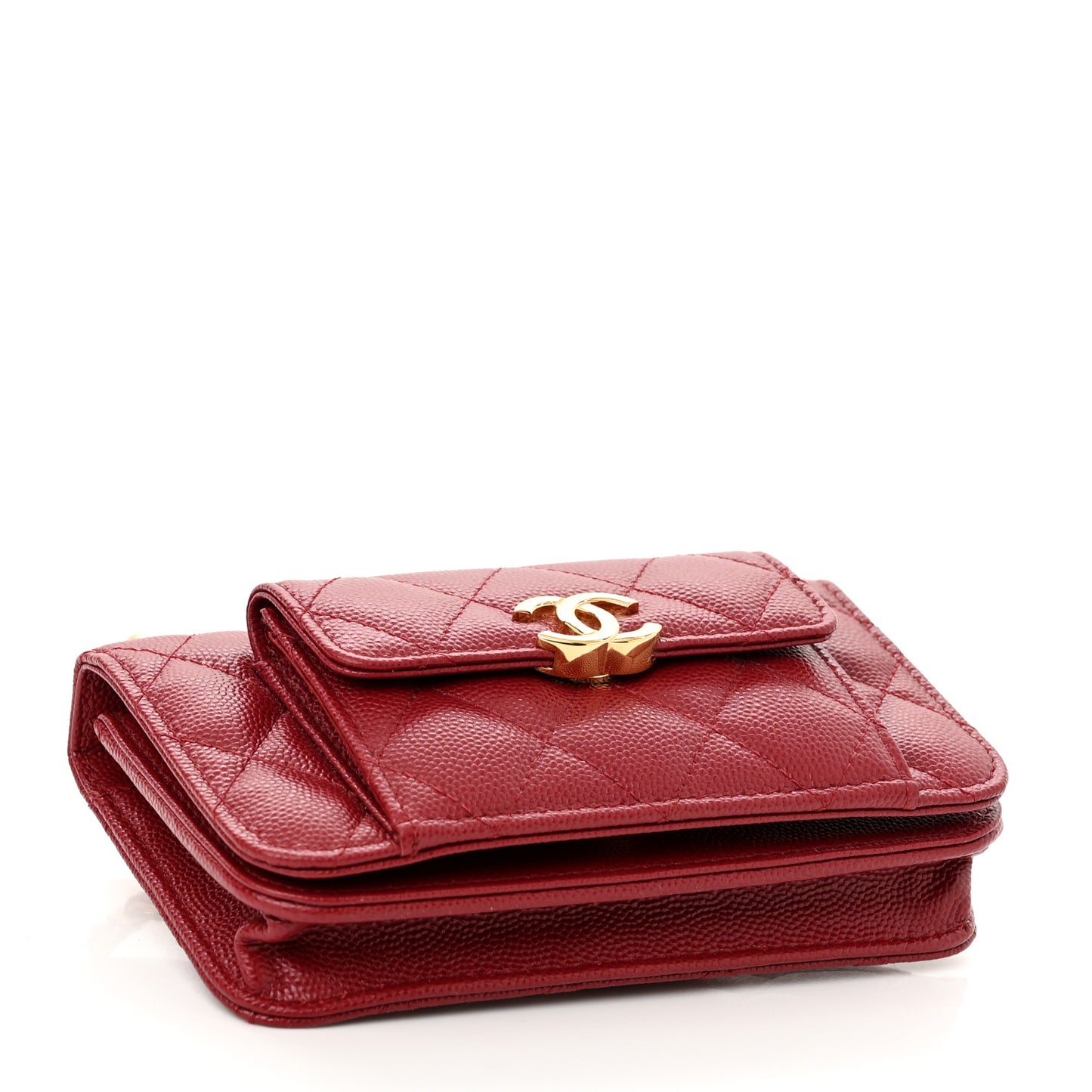 Caviar Quilted Pocket Twins Clutch With Chain Burgundy
