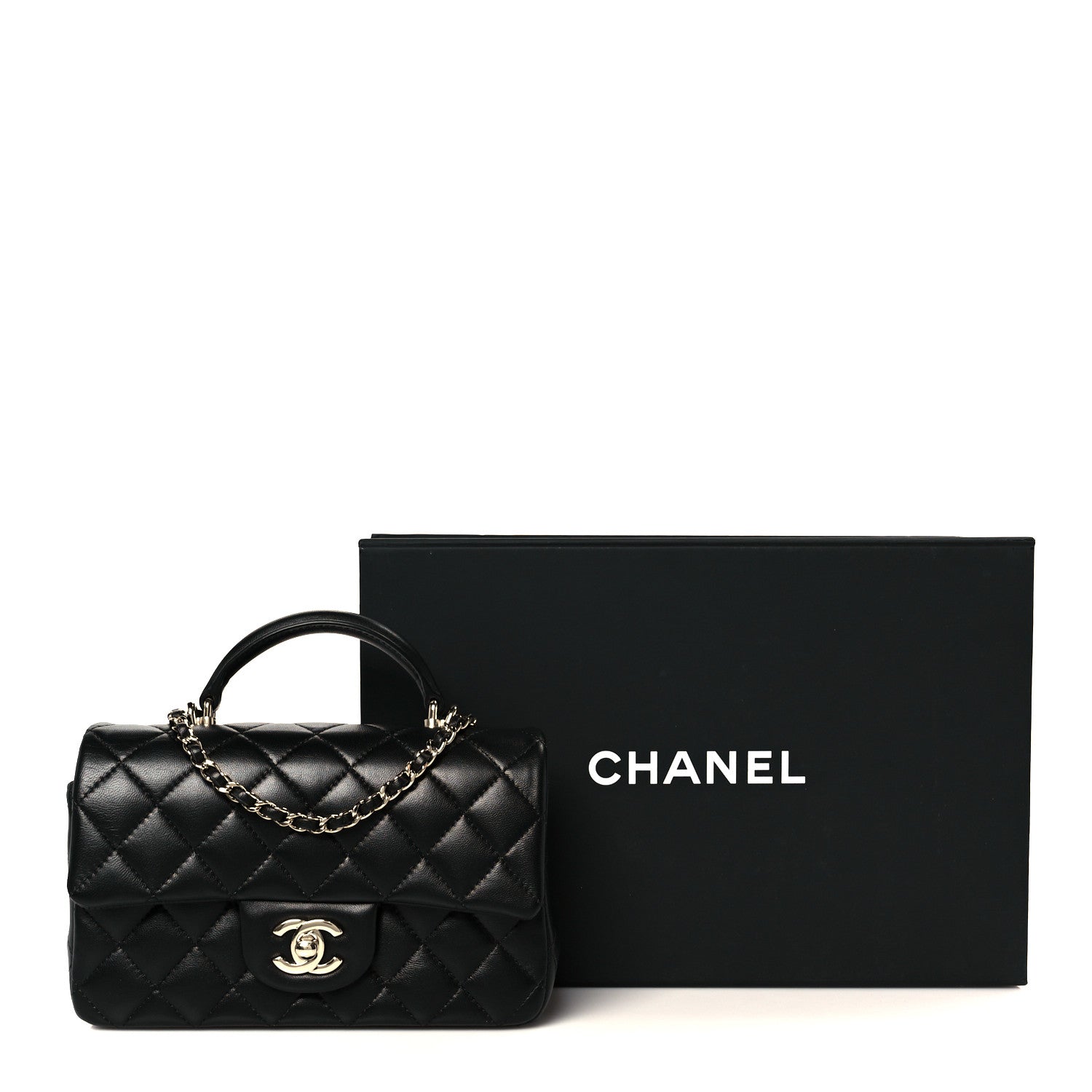 Chanel Lambskin Quilted Mini Top Handle Rectangular Flap Black 12 of 12