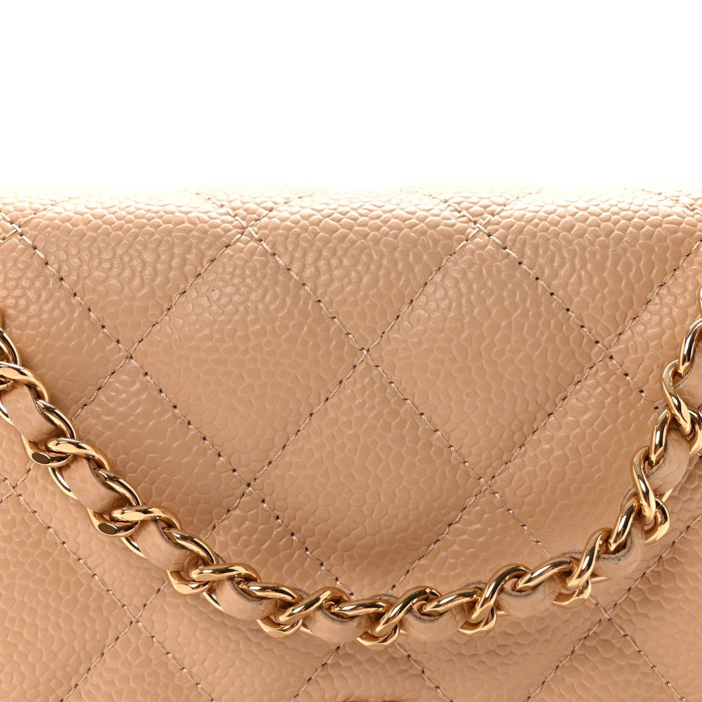 Caviar Quilted Wallet on Chain WOC Beige
