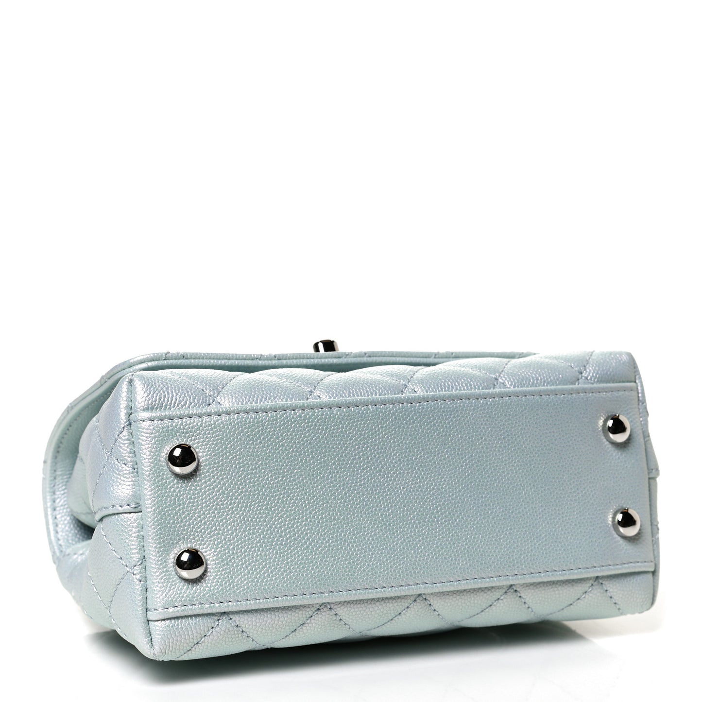 Iridescent Caviar Quilted Extra Mini Coco Handle Flap Light Blue