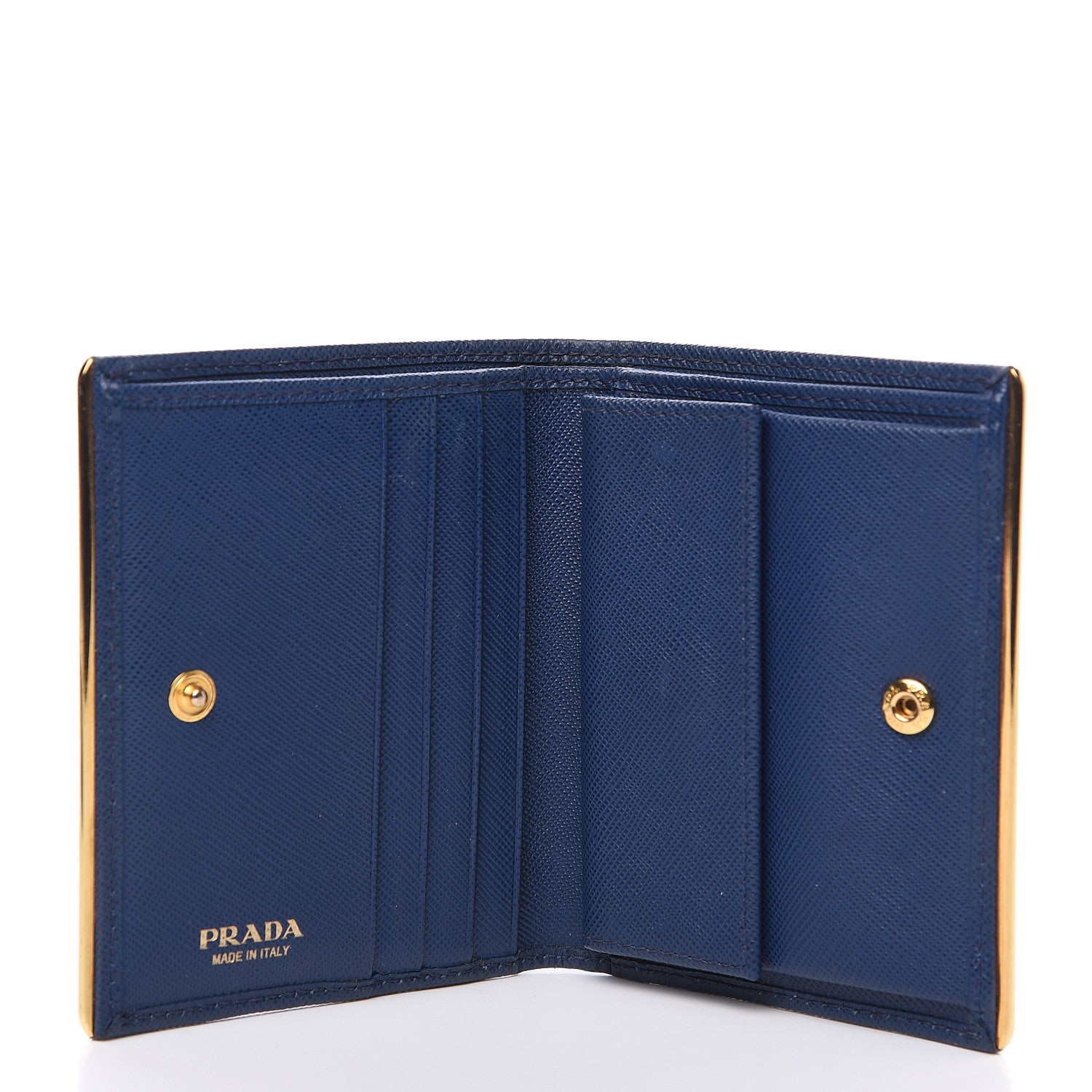 Prada Saffiano Metal Bar Bi-Fold Wallet Bluette 4 of 5
