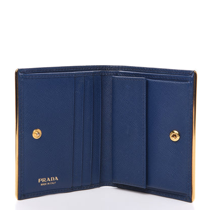 Prada Saffiano Metal Bar Bi-Fold Wallet Bluette 4 of 5