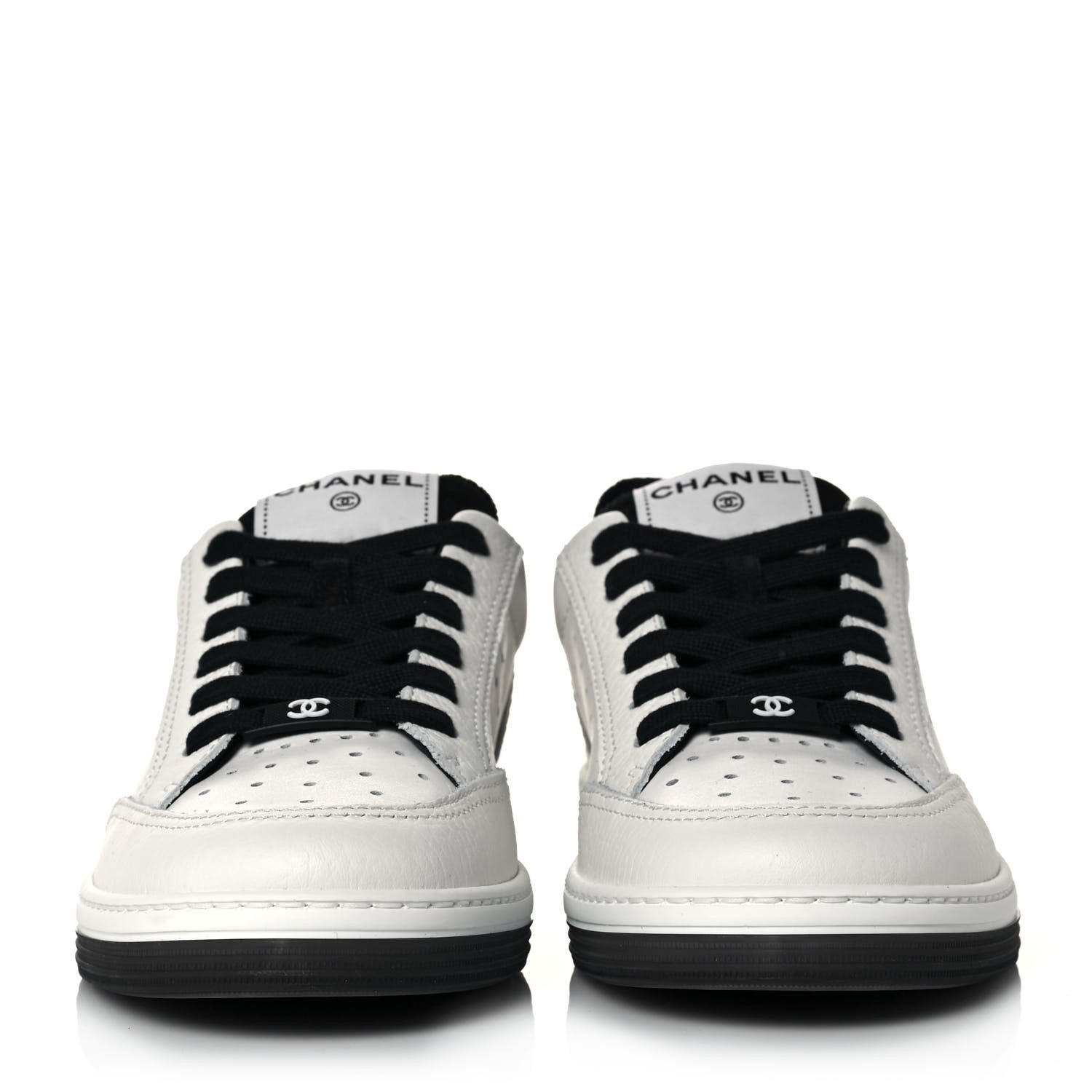 Chanel Grained Calfskin Fabric Womens Logo Sneakers 39 White Black 2 of 9