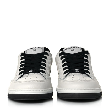 Chanel Grained Calfskin Fabric Womens Logo Sneakers 39 White Black 2 of 9