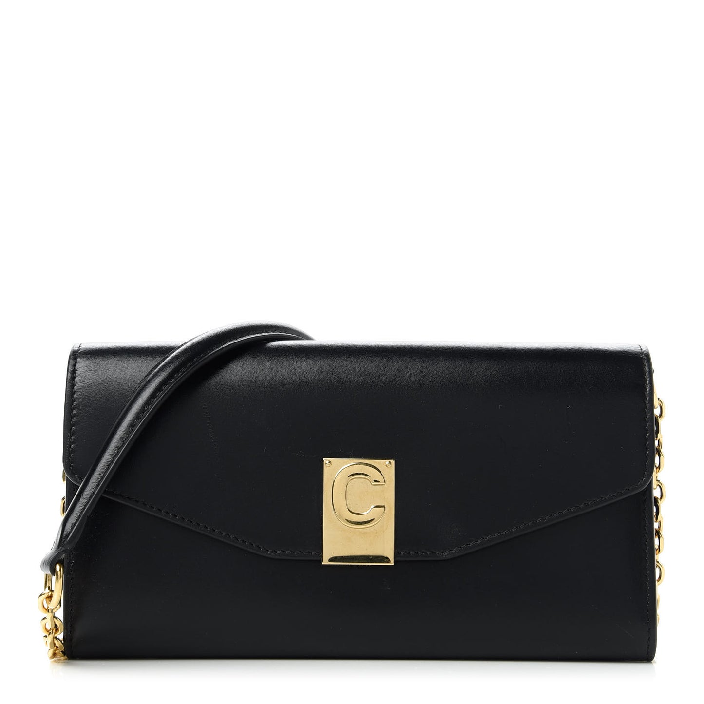 Shiny Smooth Calfskin C Wallet On Chain Bag Black