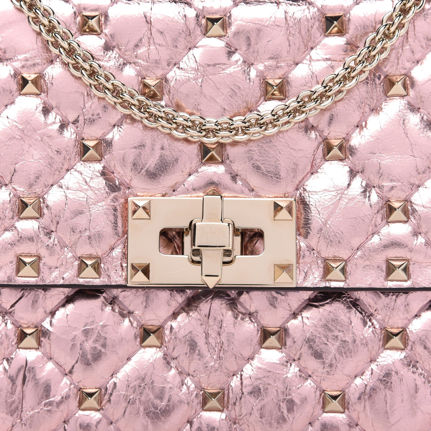 Valentino Garavani Metallic Wrinkled Lambskin Rockstud Spike Wallet on Chain Lipstick 9 of 13