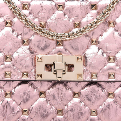 Valentino Garavani Metallic Wrinkled Lambskin Rockstud Spike Wallet on Chain Lipstick 9 of 13