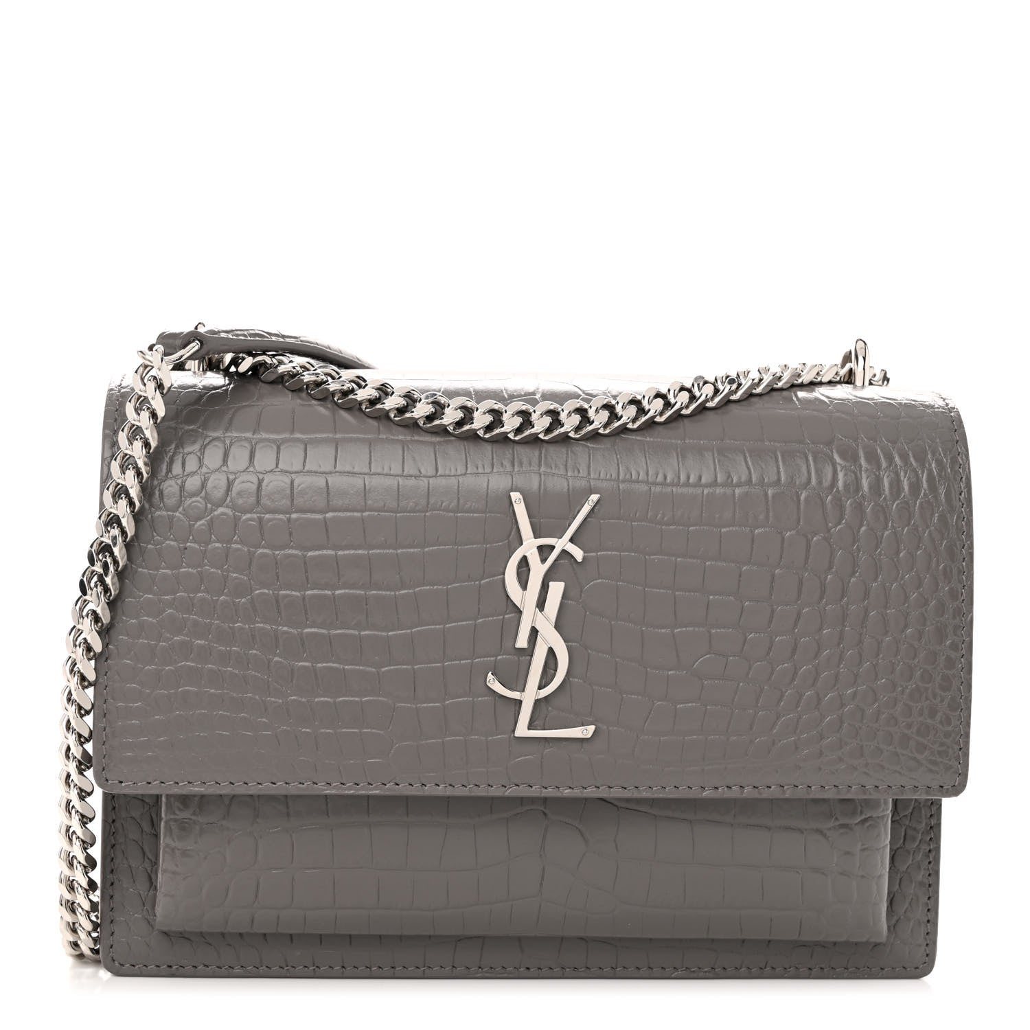 Saint Laurent Calfskin Crocodile Embossed Medium Monogram Sunset Fog 1 of 10