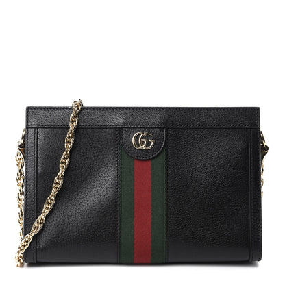 Gucci Calfskin GG Web Small Ophidia Chain Shoulder Bag Black 1 of 10