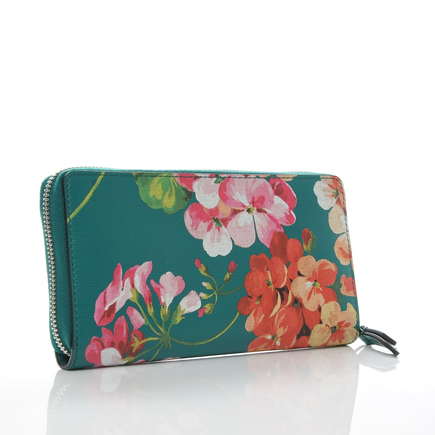 Calfskin Blooms Print Zip Around Wallet Bright Emerald Multicolor