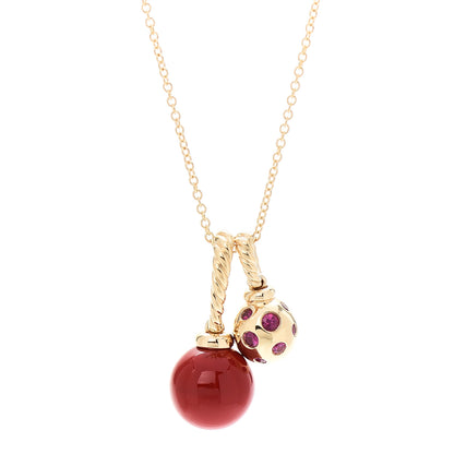 David Yurman 18K Yellow Gold Sterling Silver Ruby Enamel Solari Pendant Necklace Cherry 4 of 7