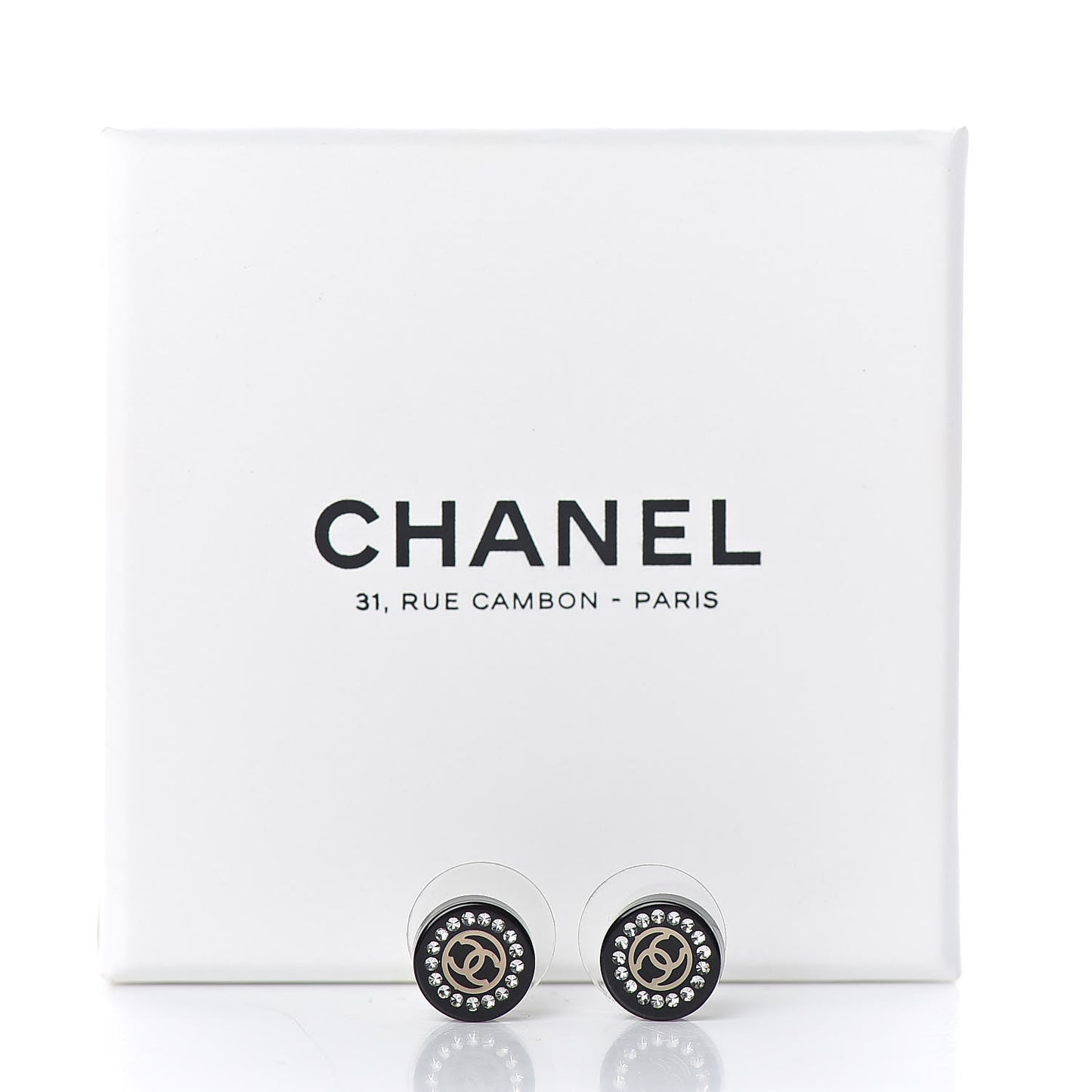 Resin Crystal CC Earrings Black