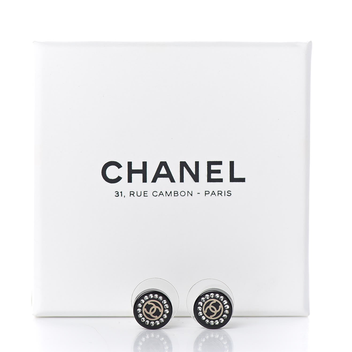Chanel Resin Crystal CC Earrings Black 5 of 5