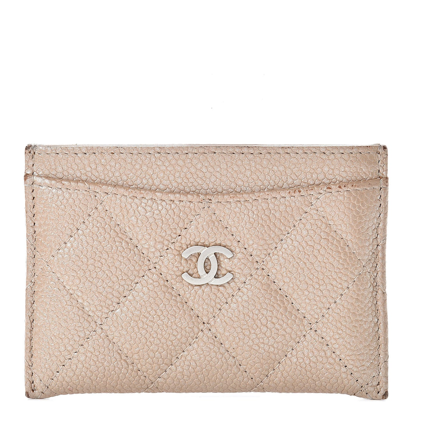 Iridescent Caviar Quilted Card Holder Beige