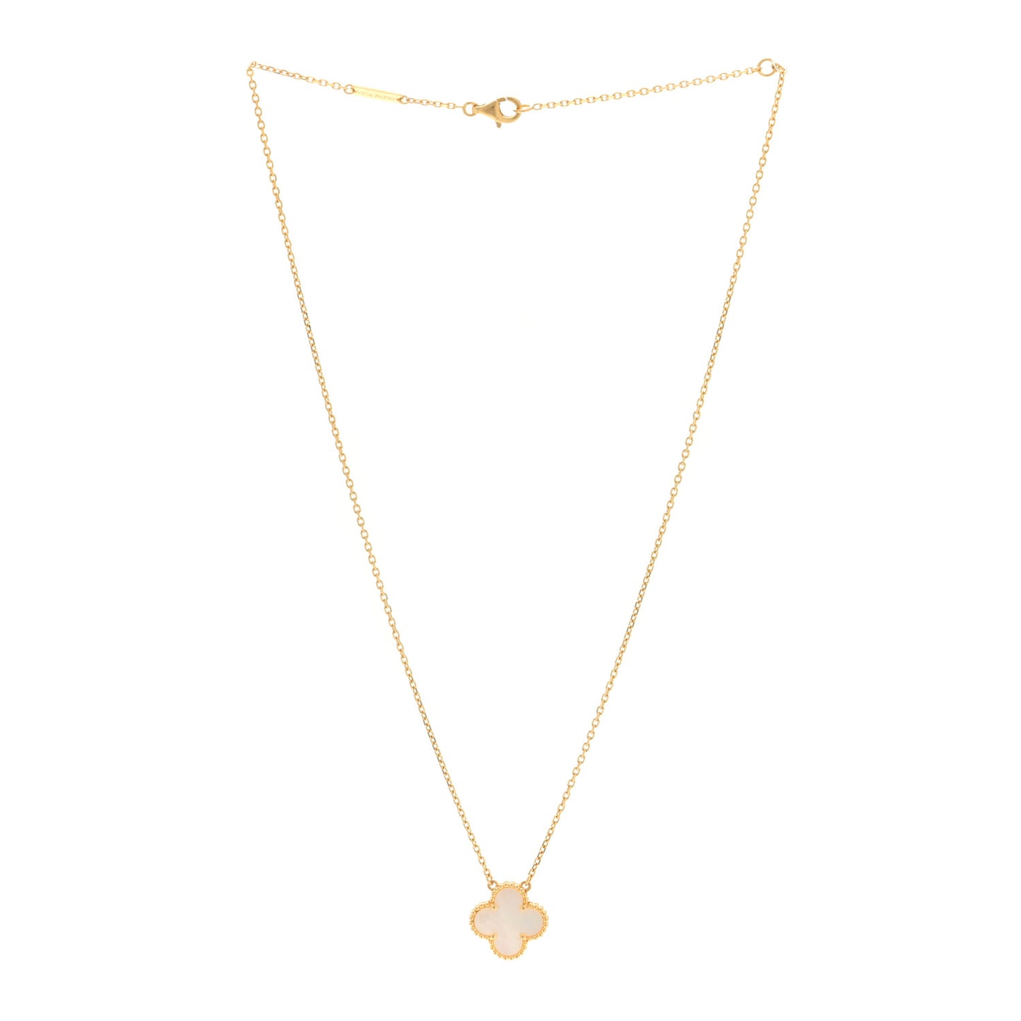 18K Yellow Gold Mother of Pearl Vintage Alhambra Pendant Necklace