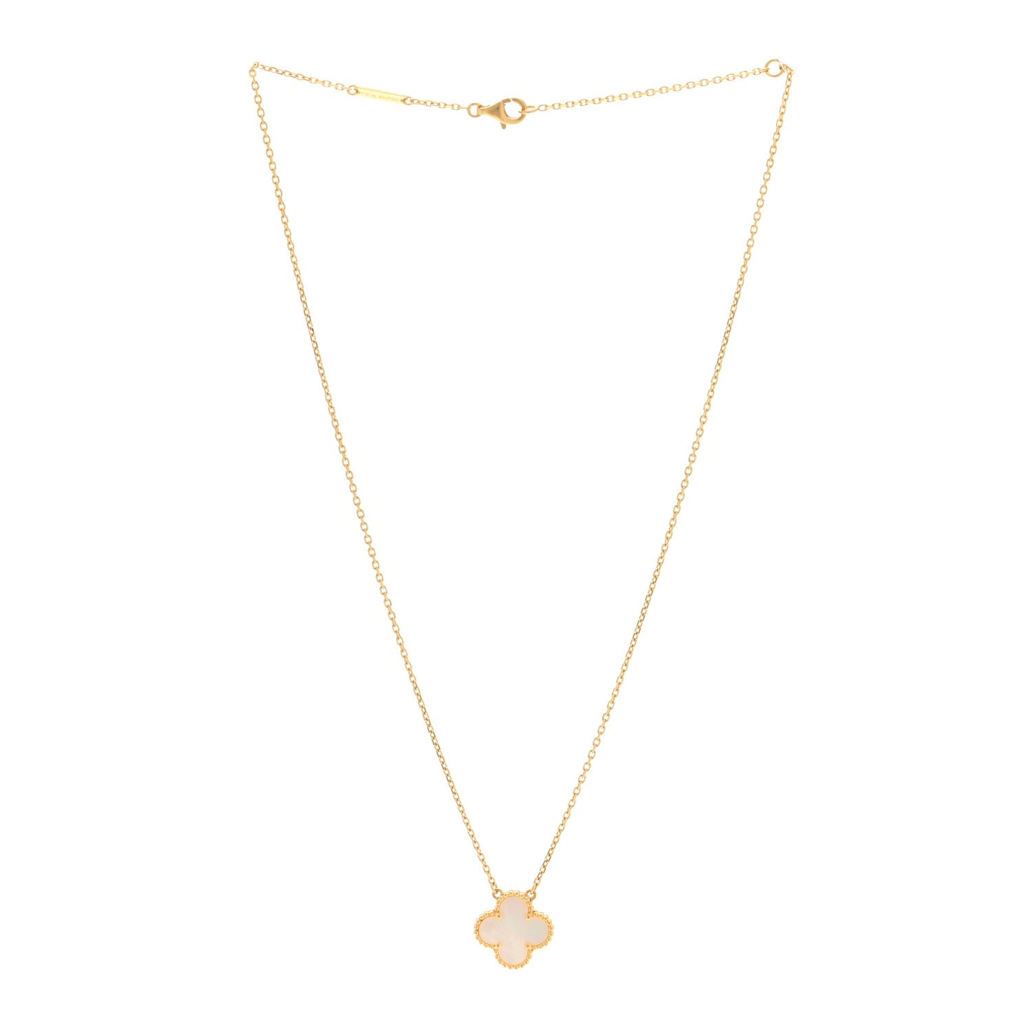 Van Cleef & Arpels 18K Yellow Gold Mother of Pearl Vintage Alhambra Pendant Necklace 2 of 4