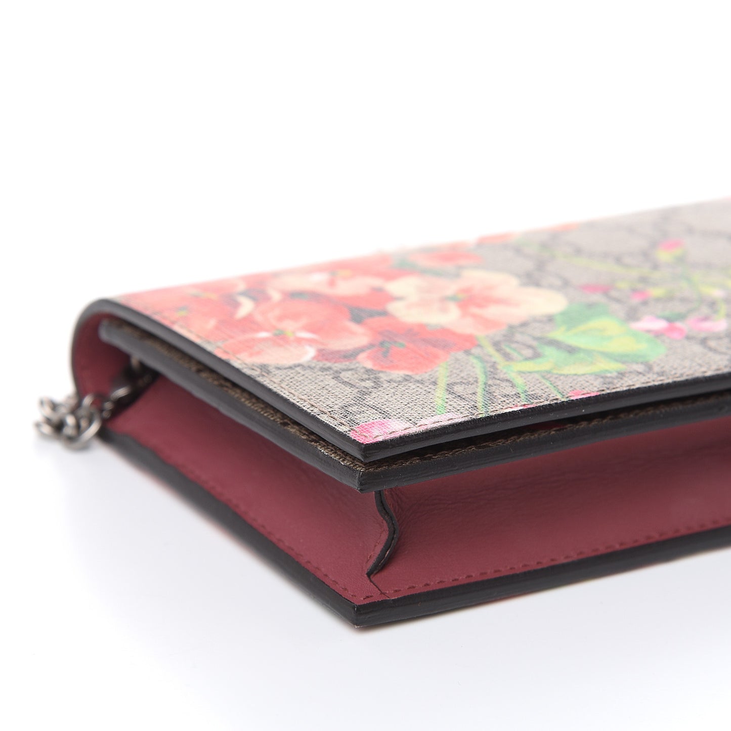 GG Supreme Monogram Blooms Chain Wallet Beige Multicolor Dry Rose