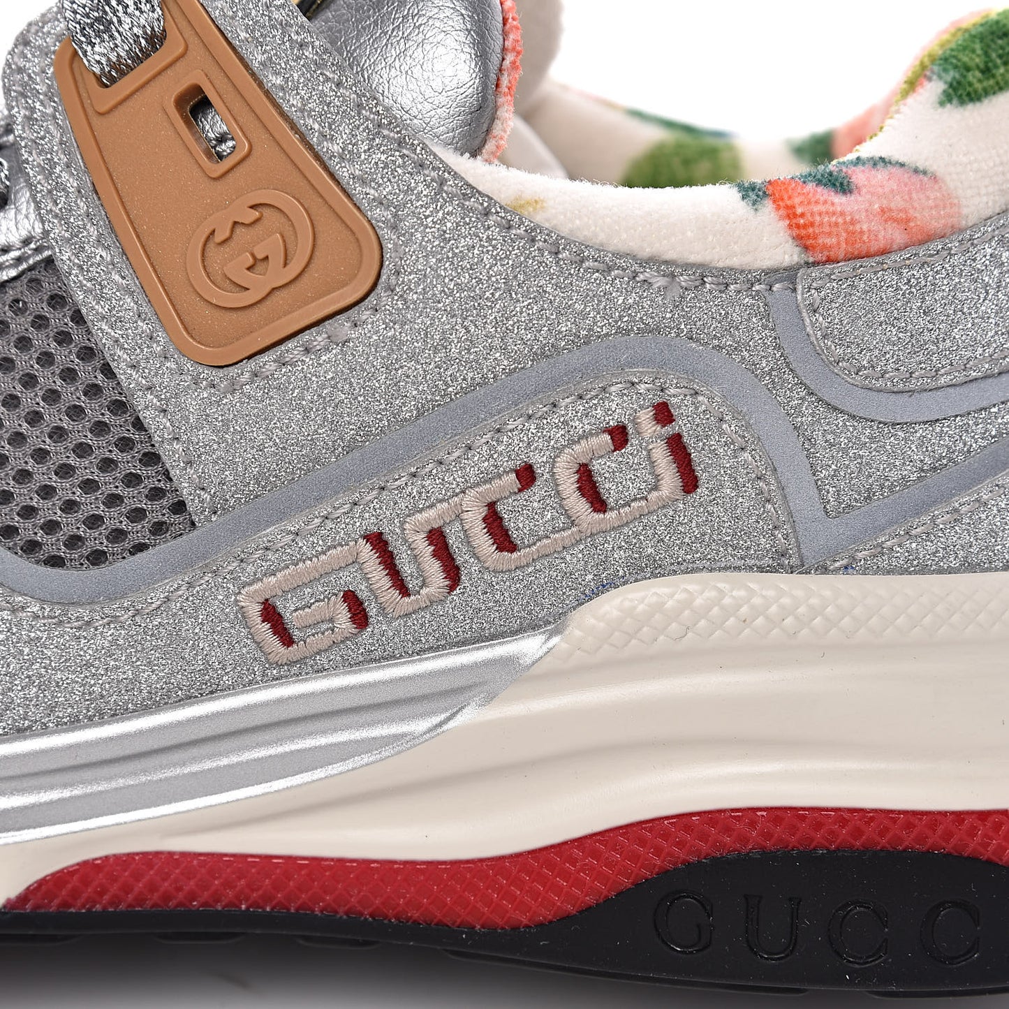 Metallic Calfskin Glitter Mesh Womens Ultrapace Sneakers 36.5 Silver Light Grey Mystic White