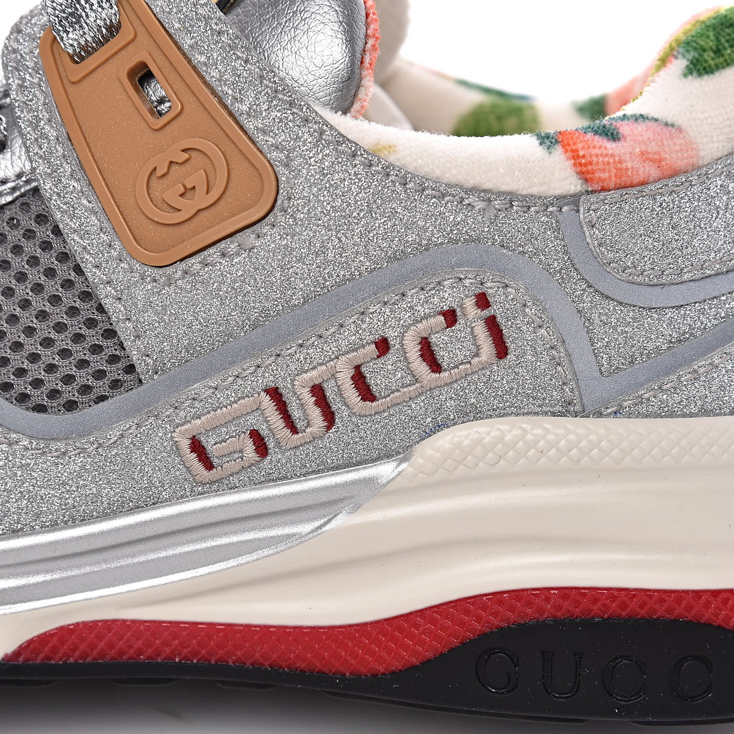 Gucci Metallic Calfskin Glitter Mesh Womens Ultrapace Sneakers 36.5 Silver Light Grey Mystic White 6 of 9