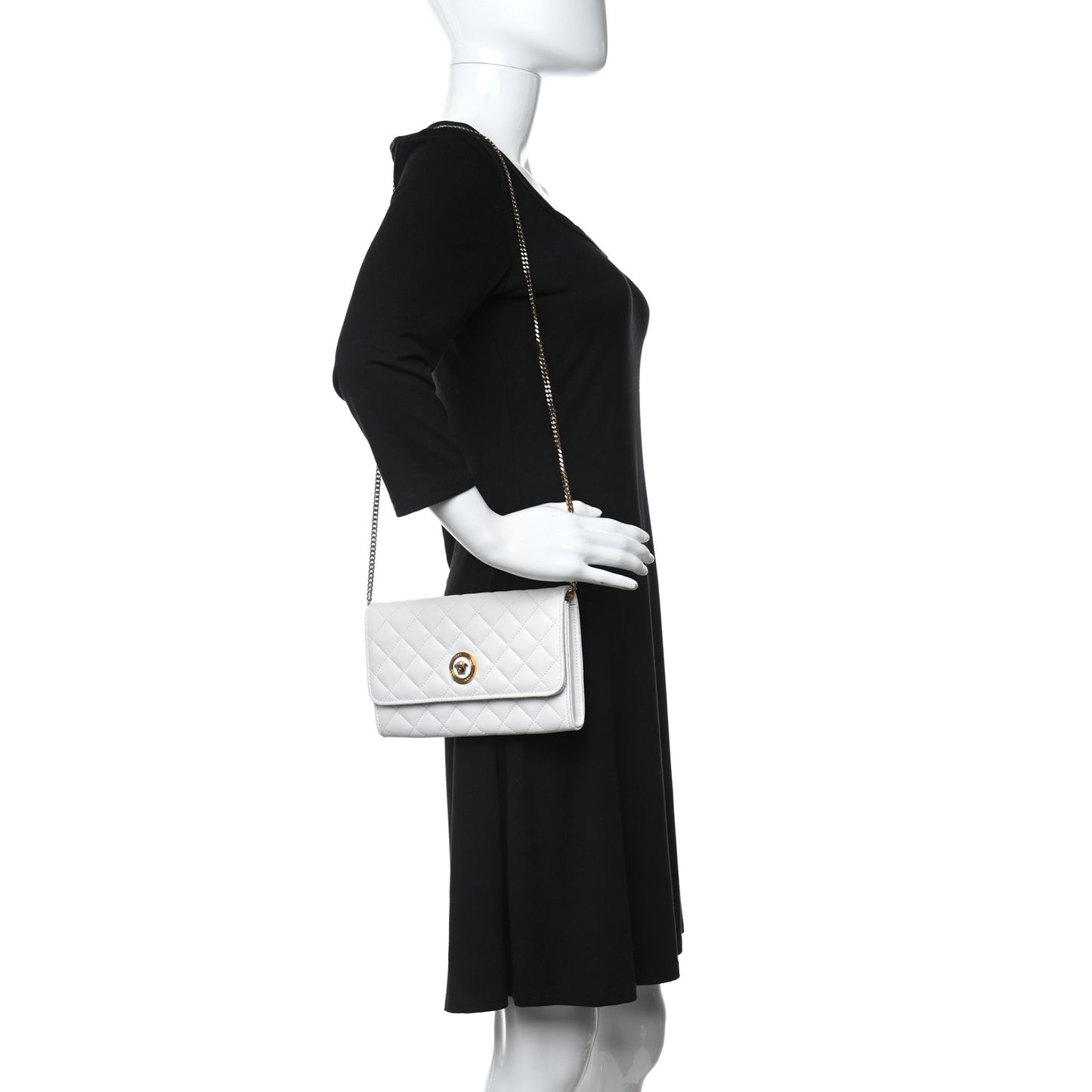 Lambskin Quilted Medusa Wallet On Chain Crossbody White