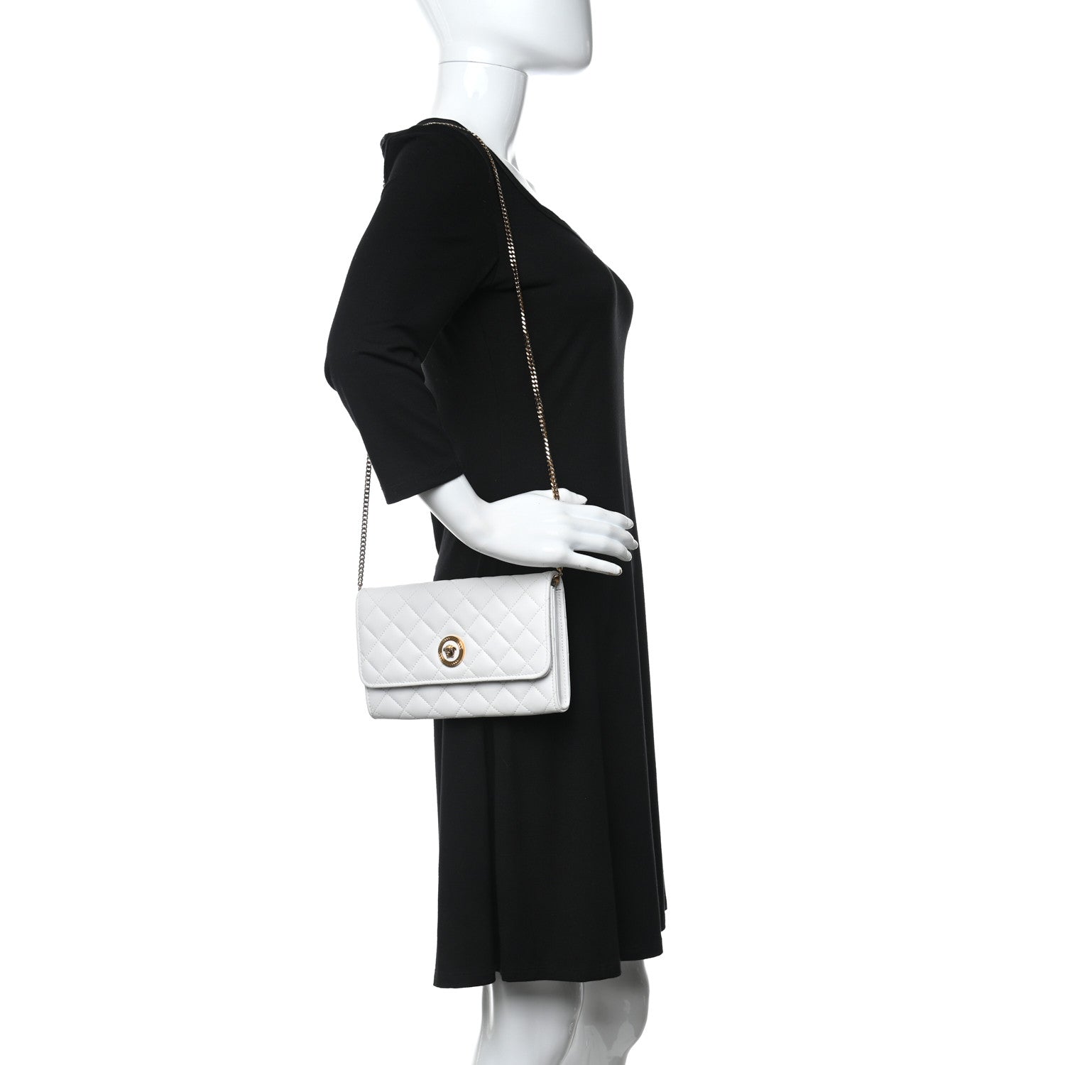 Versace Lambskin Quilted Medusa Wallet On Chain Crossbody White 2 of 8