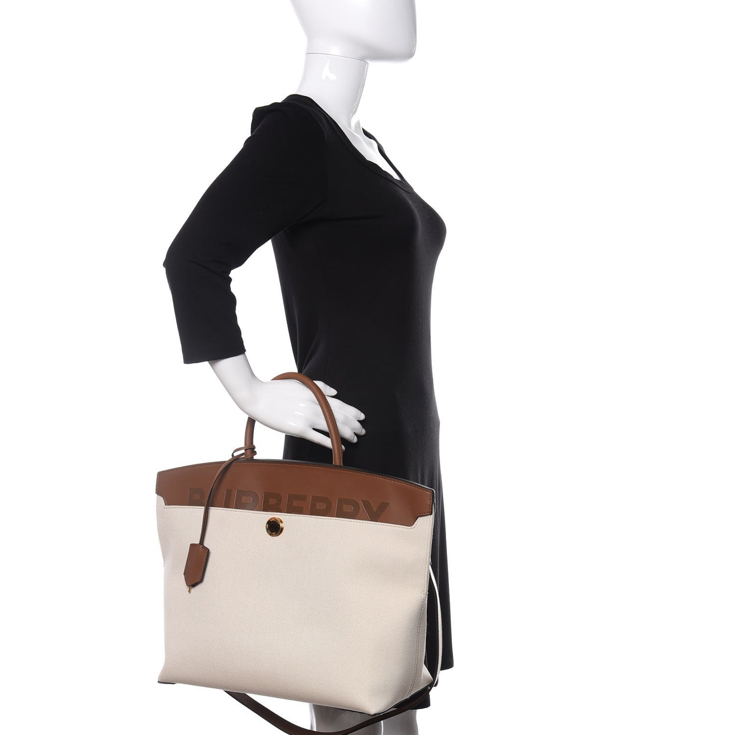 Calfskin Canvas Medium Society Tote Natural Malt Brown