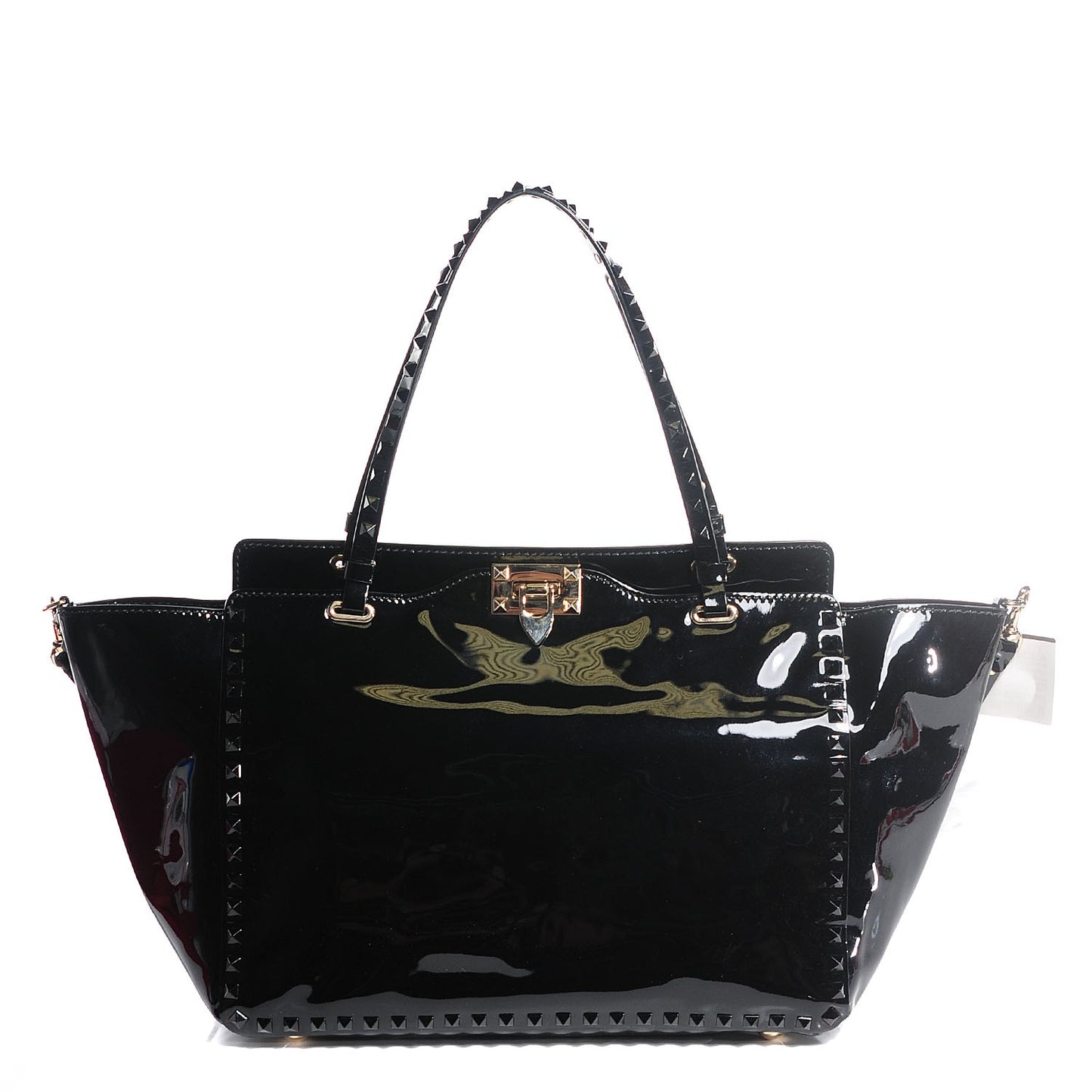 Patent Medium Rockstud Tote Black