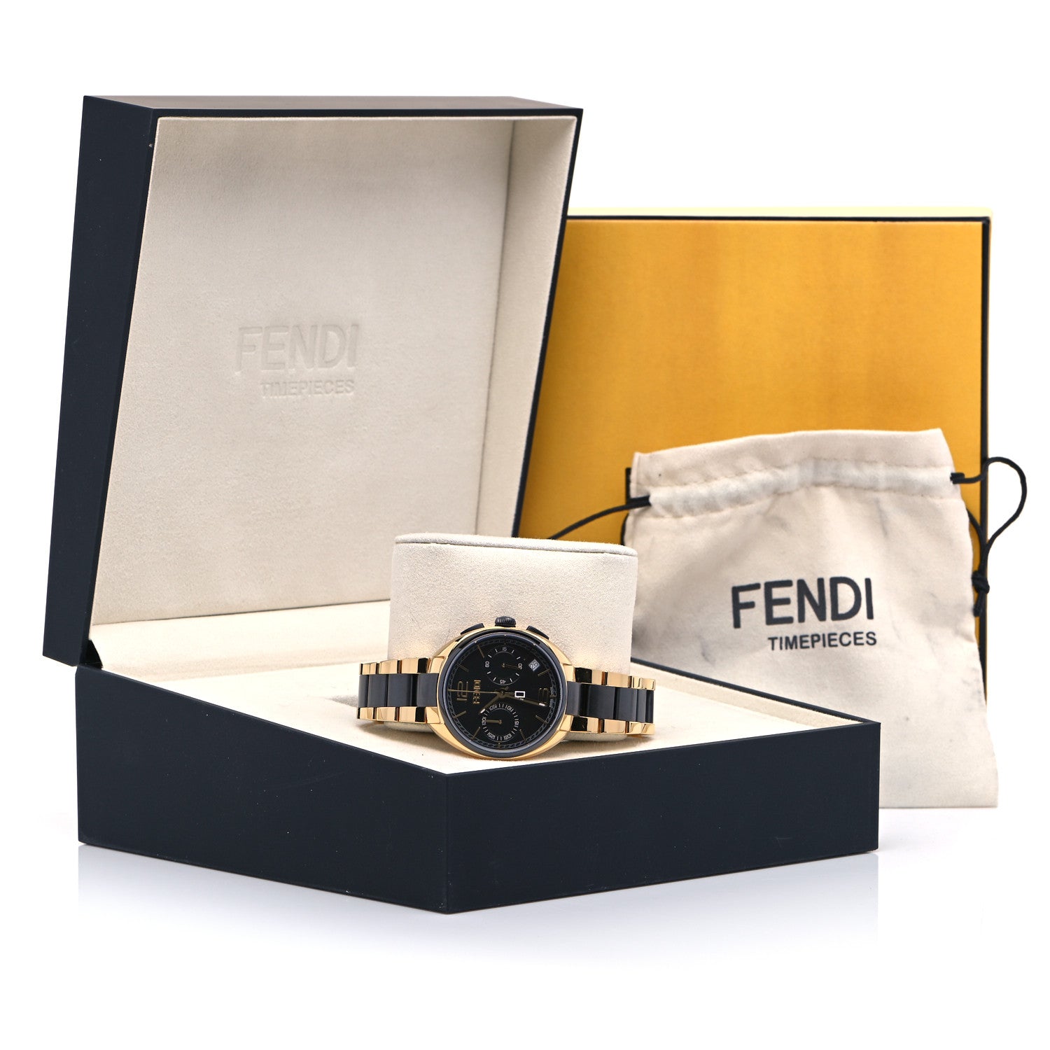 Fendi Stainless Steel 40mm Momento Chronograph Two Tone Quartz Watch Black 7 of 7