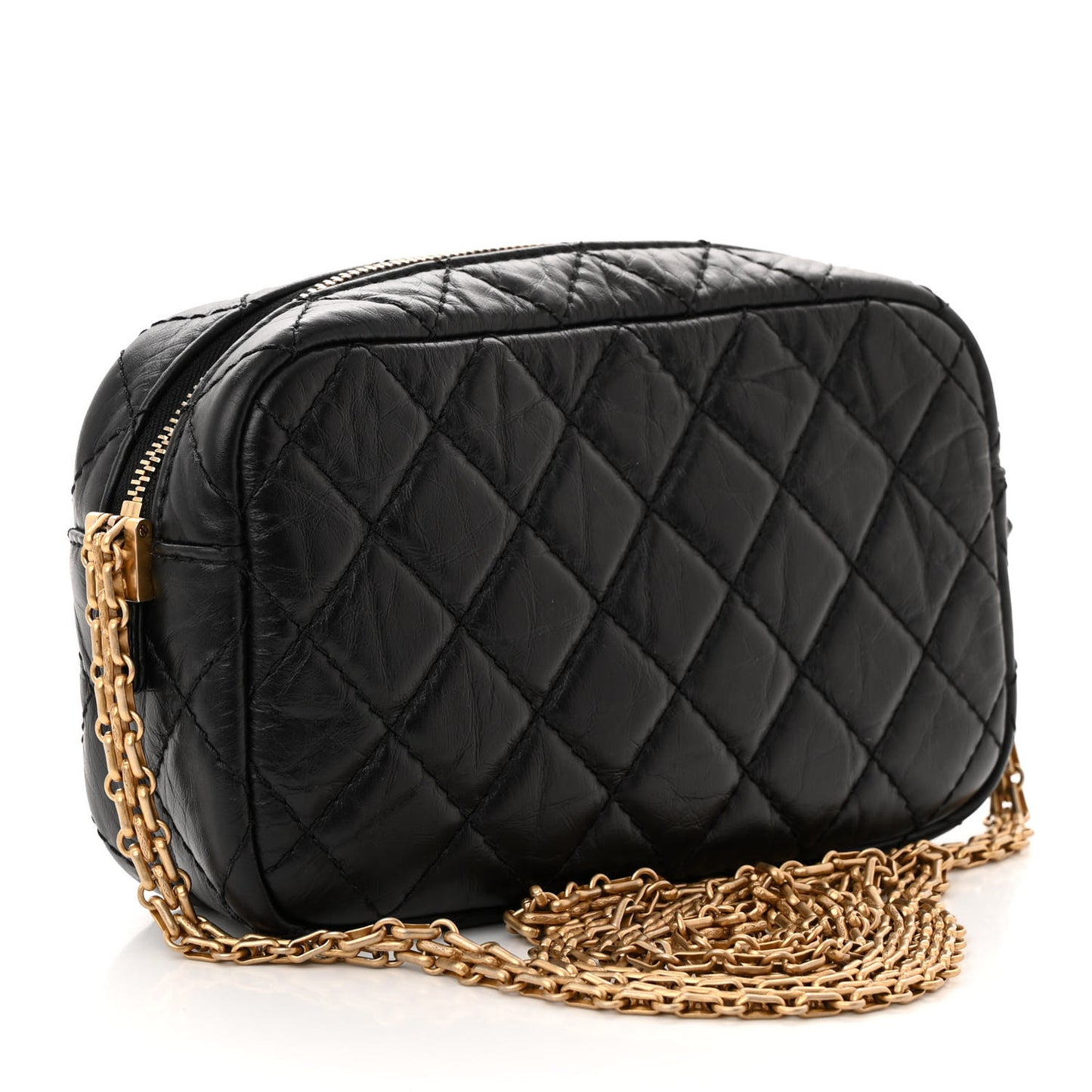 Aged Calfskin Quilted Mini Lucky Charm Reissue Camera Case Black
