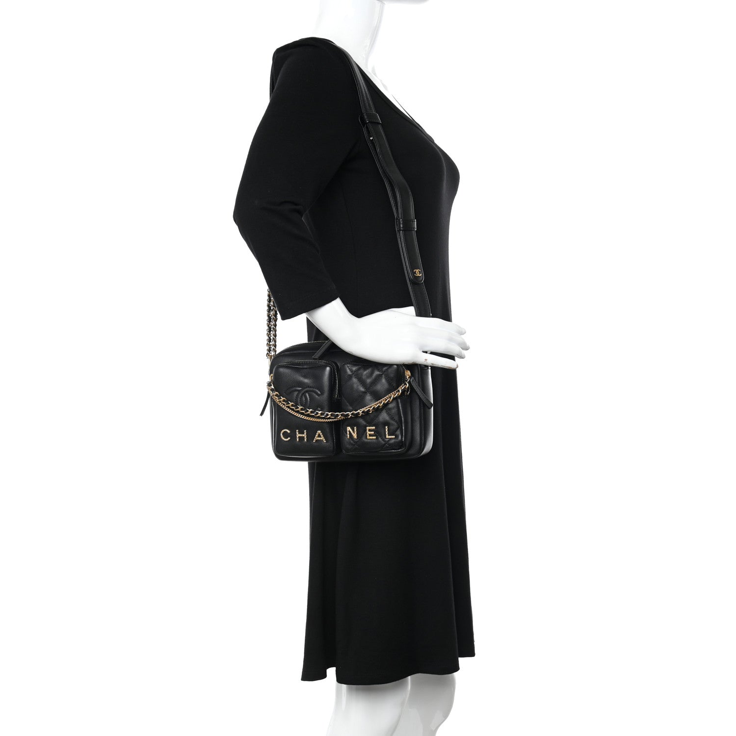 Chanel Calfskin Quilted Small Camera Case Black 2 of 14