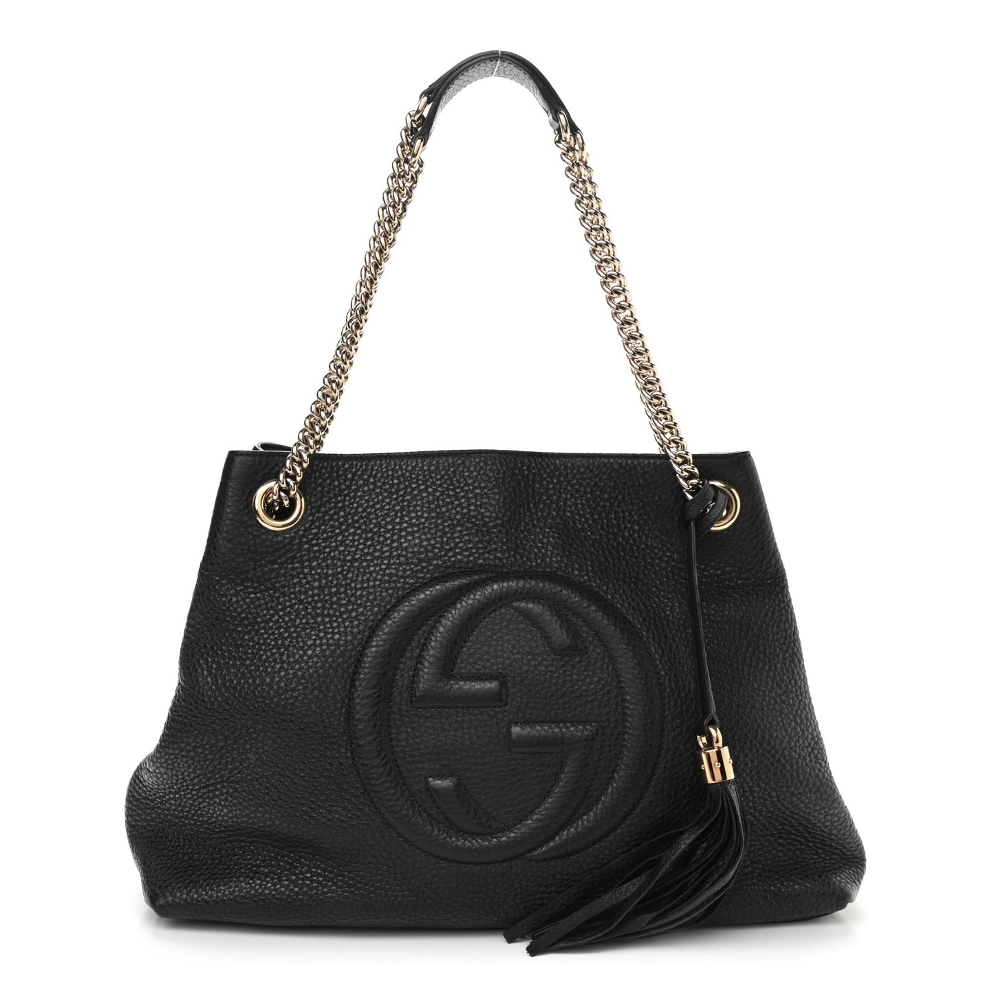 Pebbled Calfskin Medium Soho Chain Shoulder Bag Black