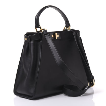 Fendi Vitello Seta Shiny Nappa Medium Peekaboo Iconic Satchel Black 2 of 8