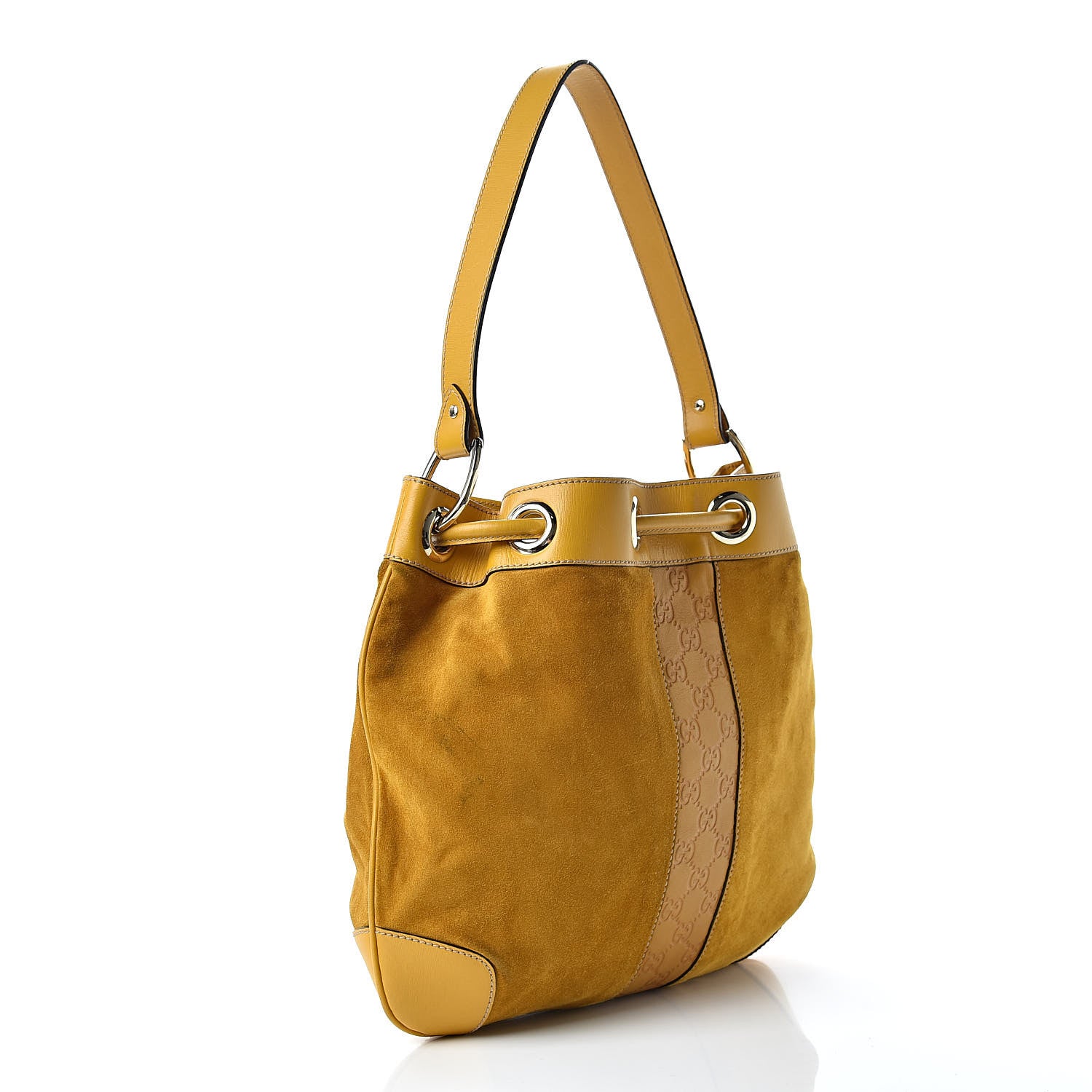 Gucci Suede Guccissima Drawstring Shoulder Bag Yellow 3 of 14