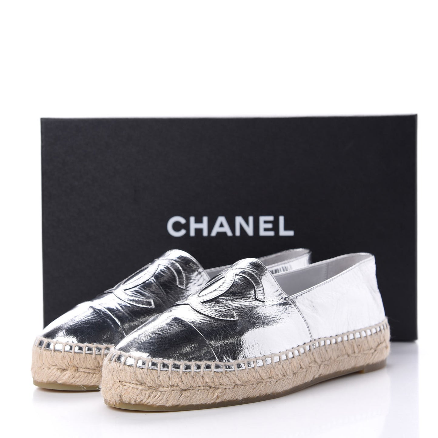 Laminated Goatskin CC Espadrilles 35 Silver